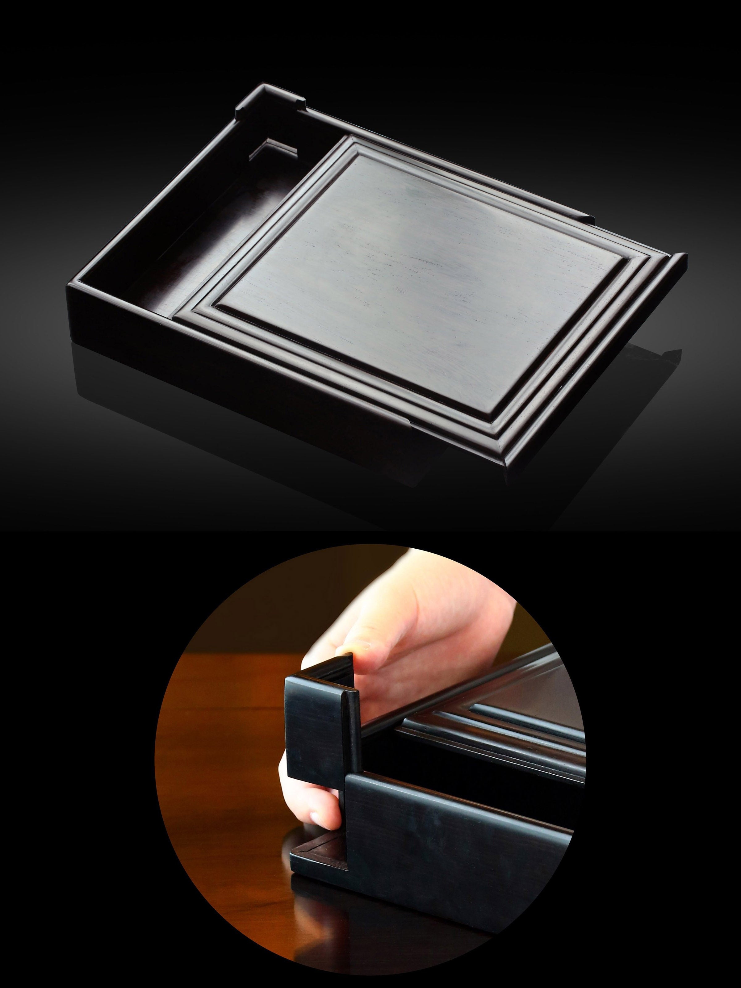 紫光檀素面抽拉茶盒