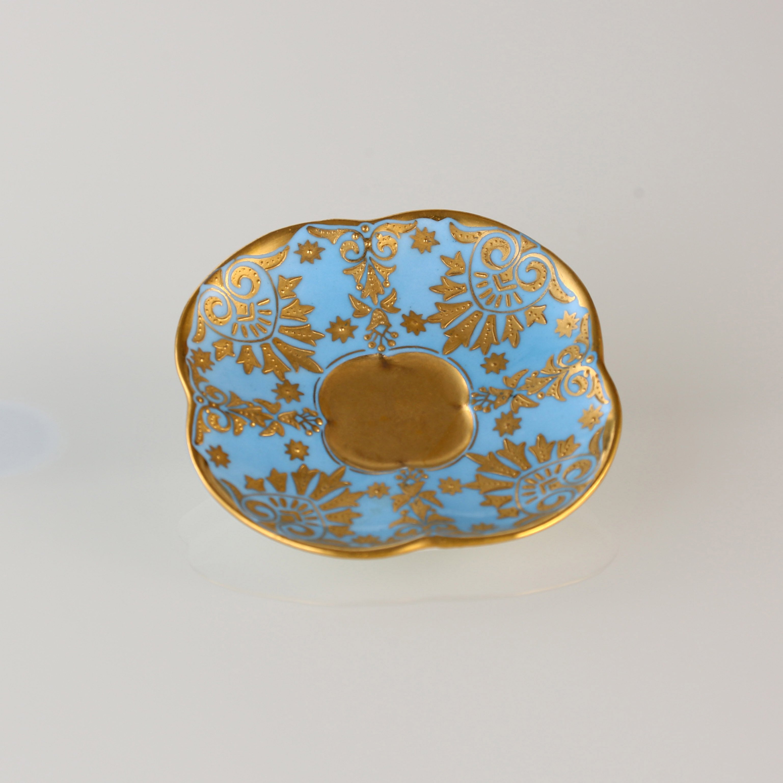 1891 Sky-blue Glazed 24K Gold-gilded Interior & Gilt-painted Lucky Clover Cup