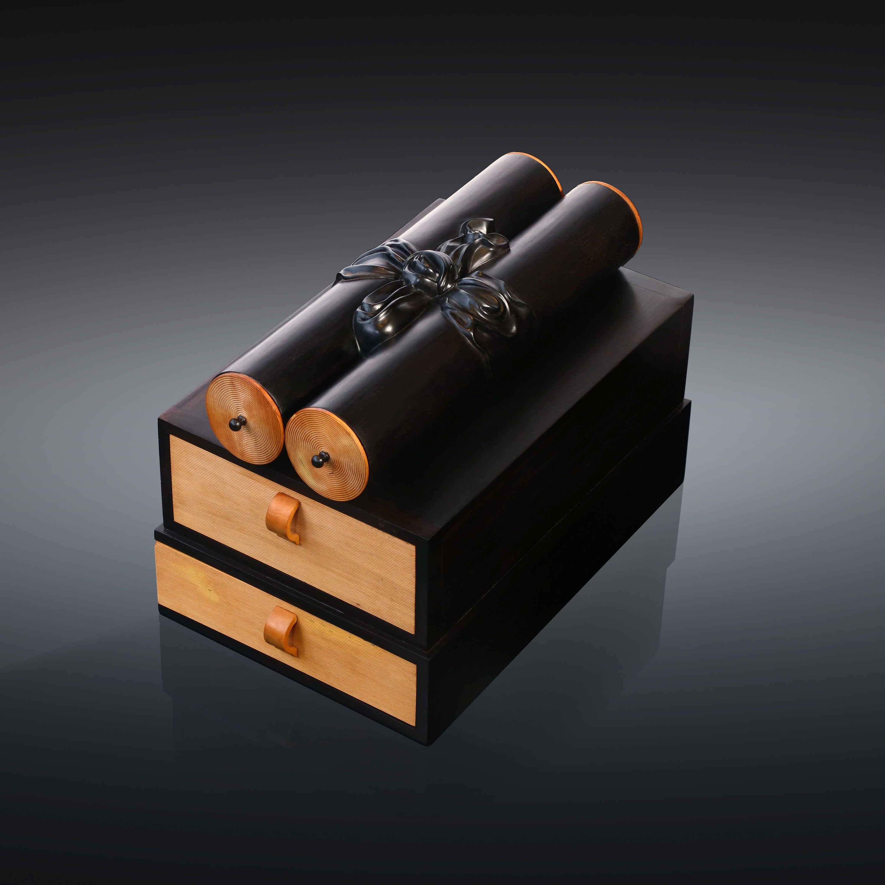 大雅堂大叶紫檀嵌黄杨书卷茶盒