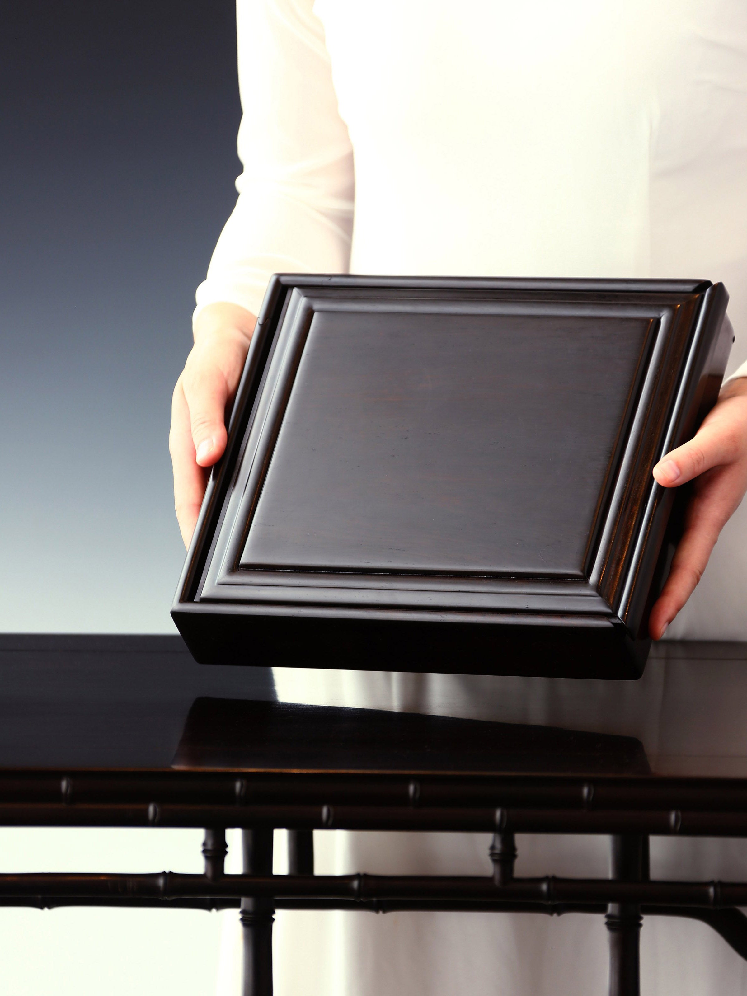 紫光檀素面抽拉茶盒