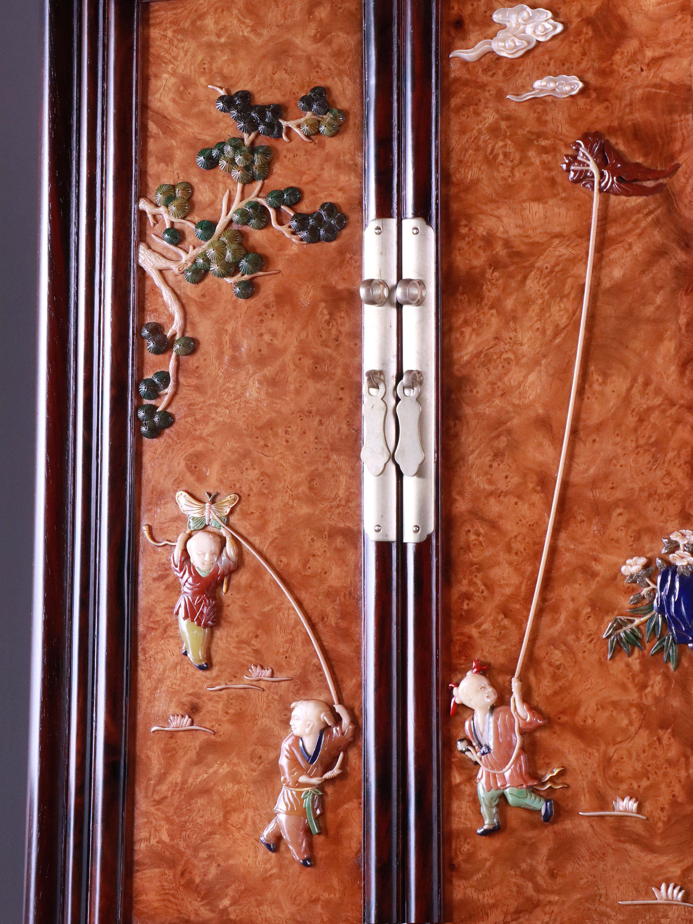 酸枝嵌癭木百寶嵌圓角案上茶邊櫃