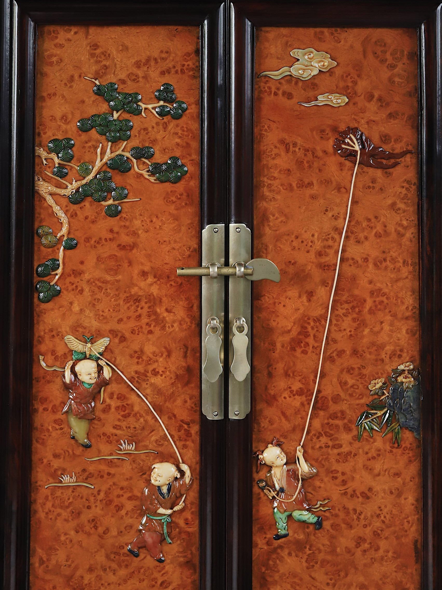 酸枝嵌癭木百寶嵌圓角案上茶邊櫃