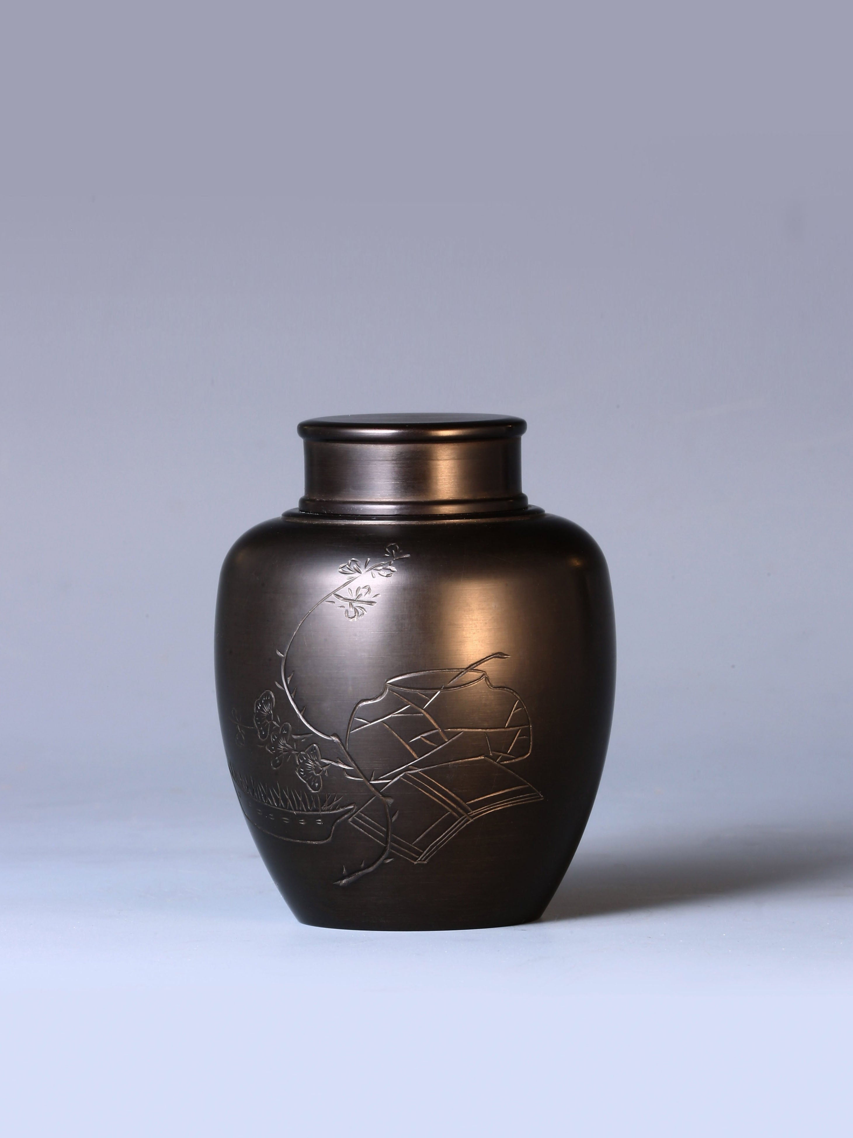 半是茶人半是仙純錫詩文老茶罐