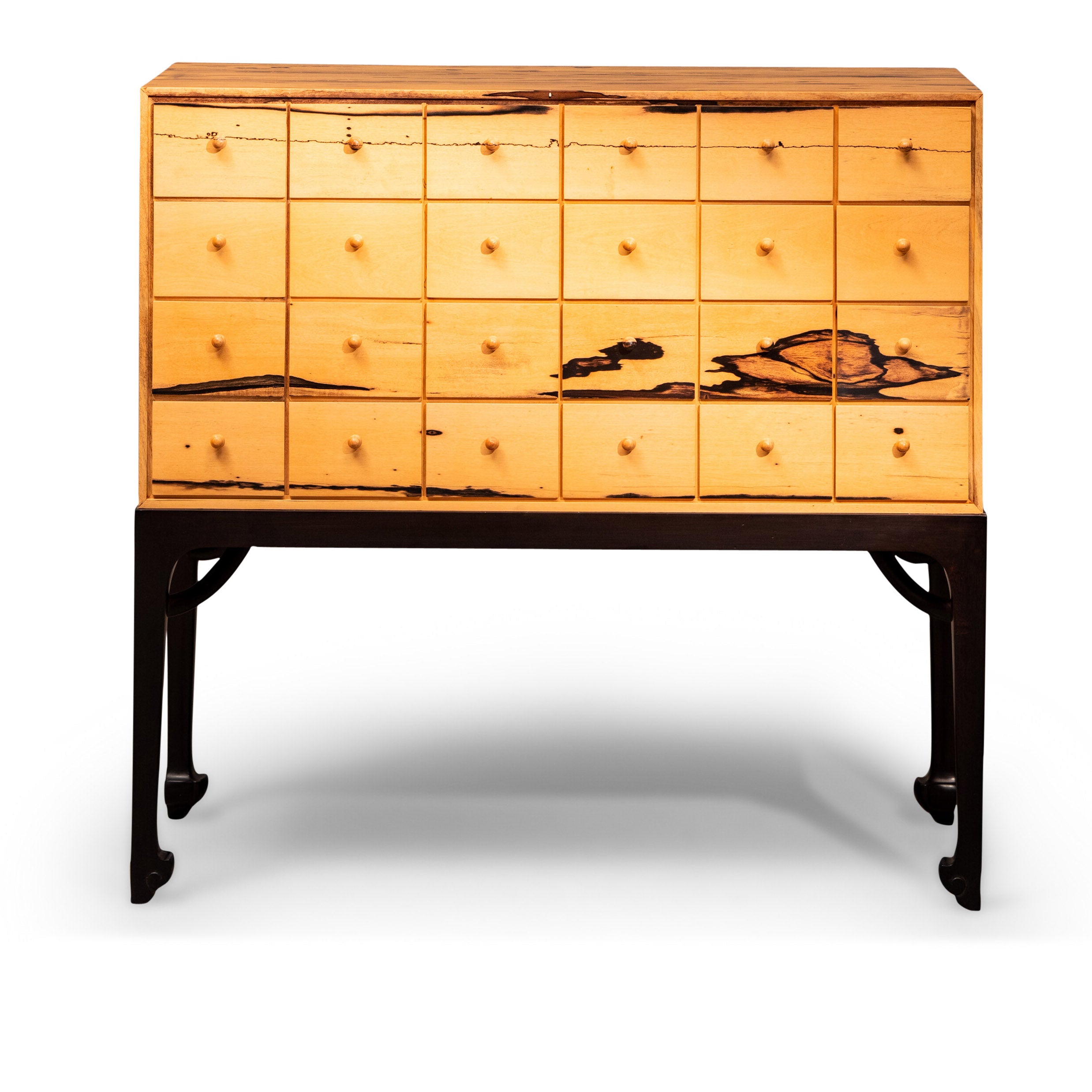 黑酸枝、黑柿木四面平霸王枨二十四屉柜