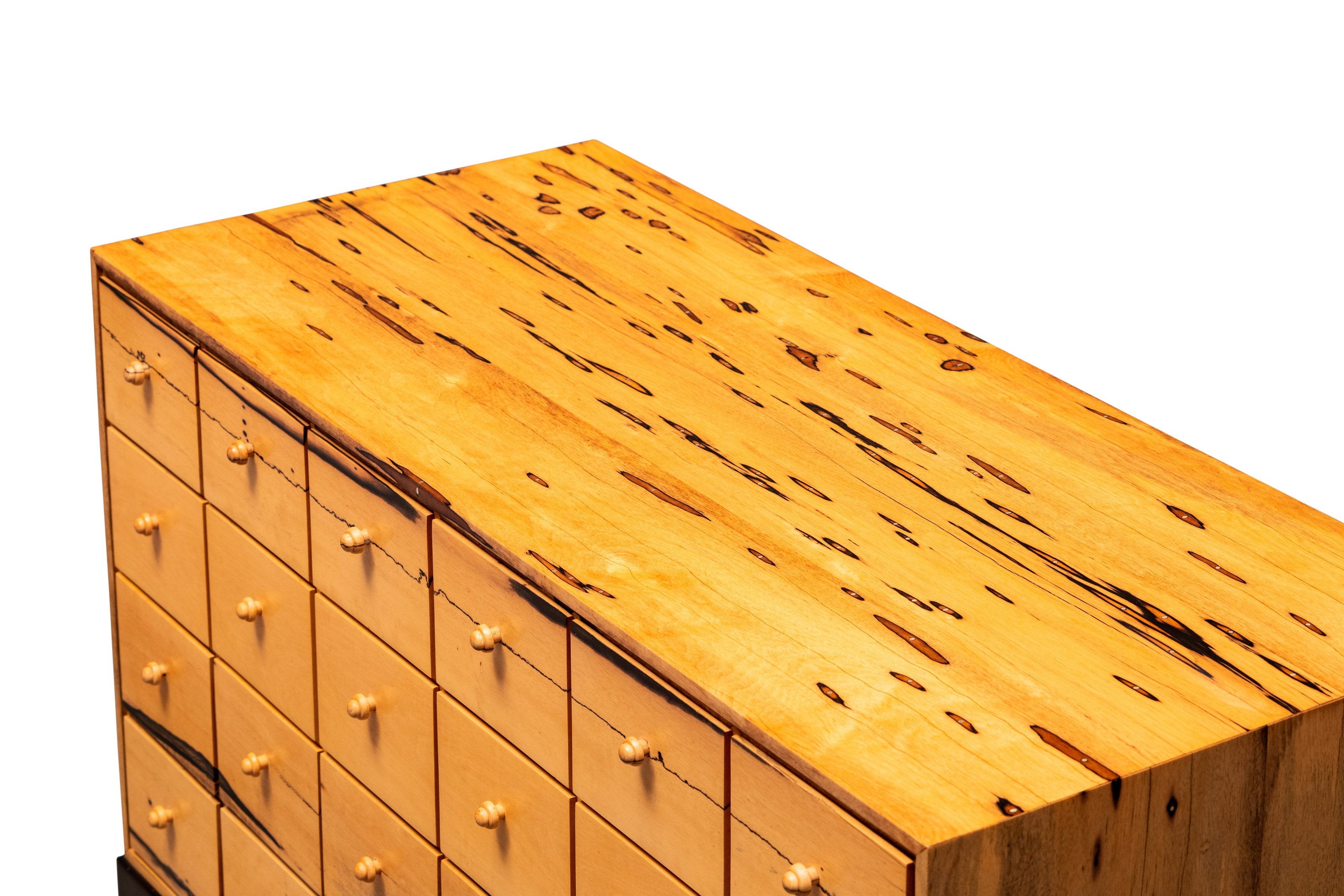 黑酸枝、黑柿木四面平霸王枨二十四屉柜