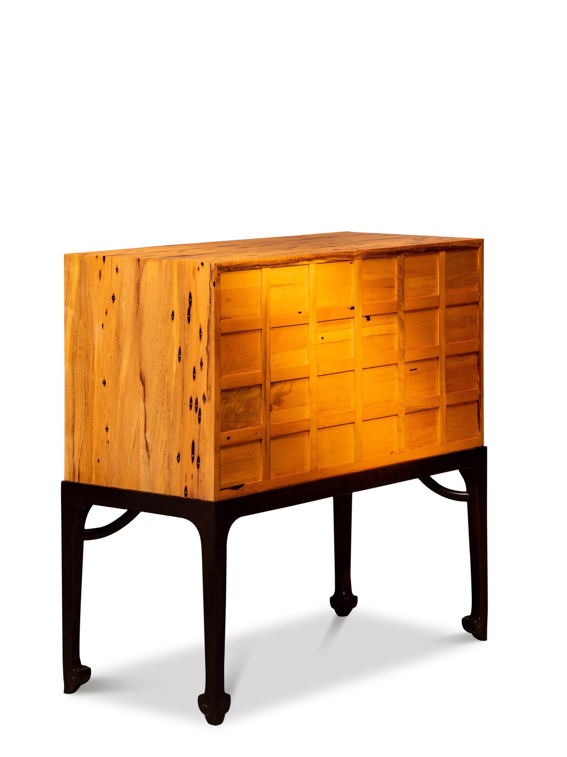 黑酸枝、黑柿木四面平霸王枨二十四屉柜