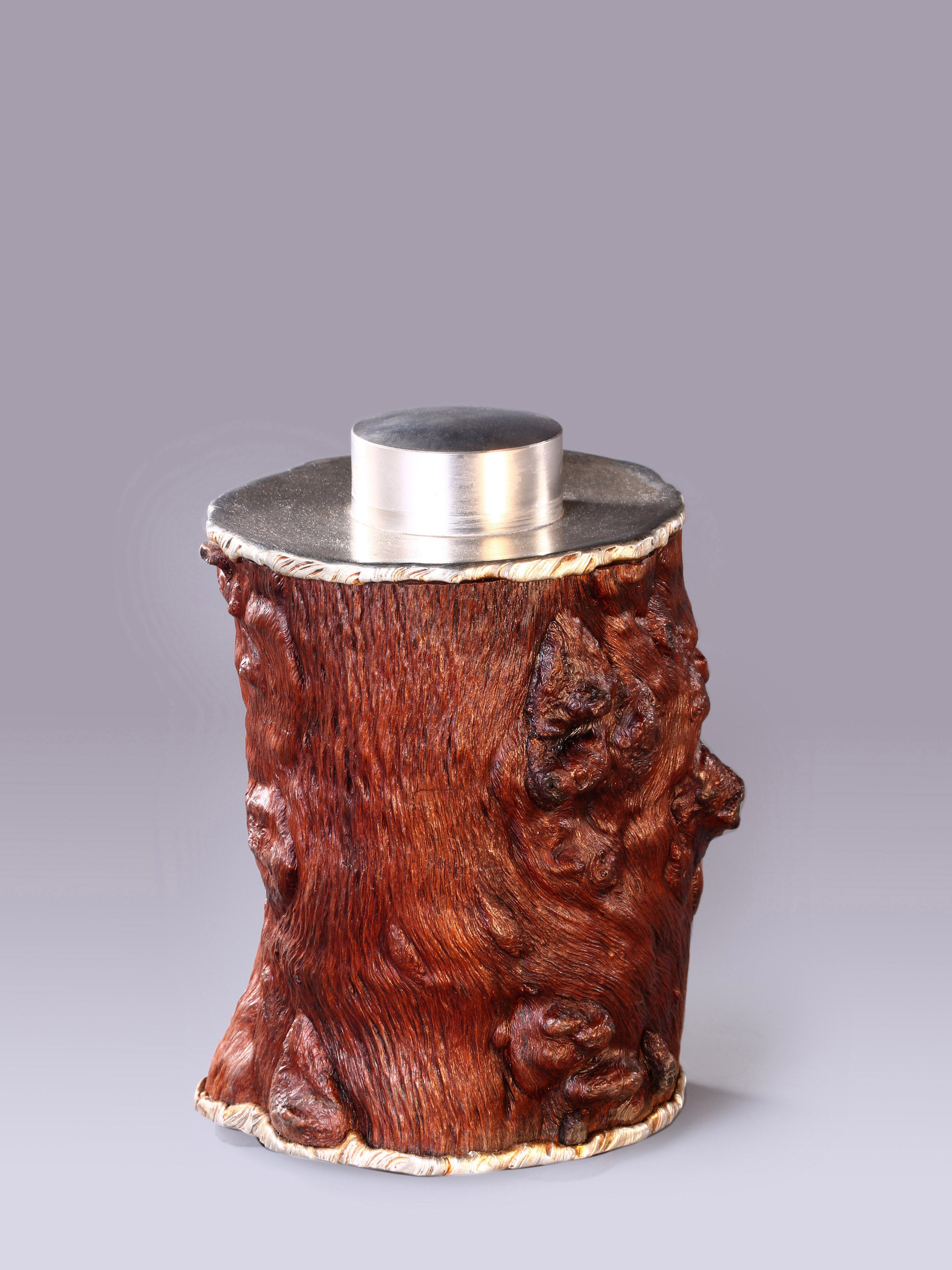 本固枝榮錫雕瘤木茶葉罐