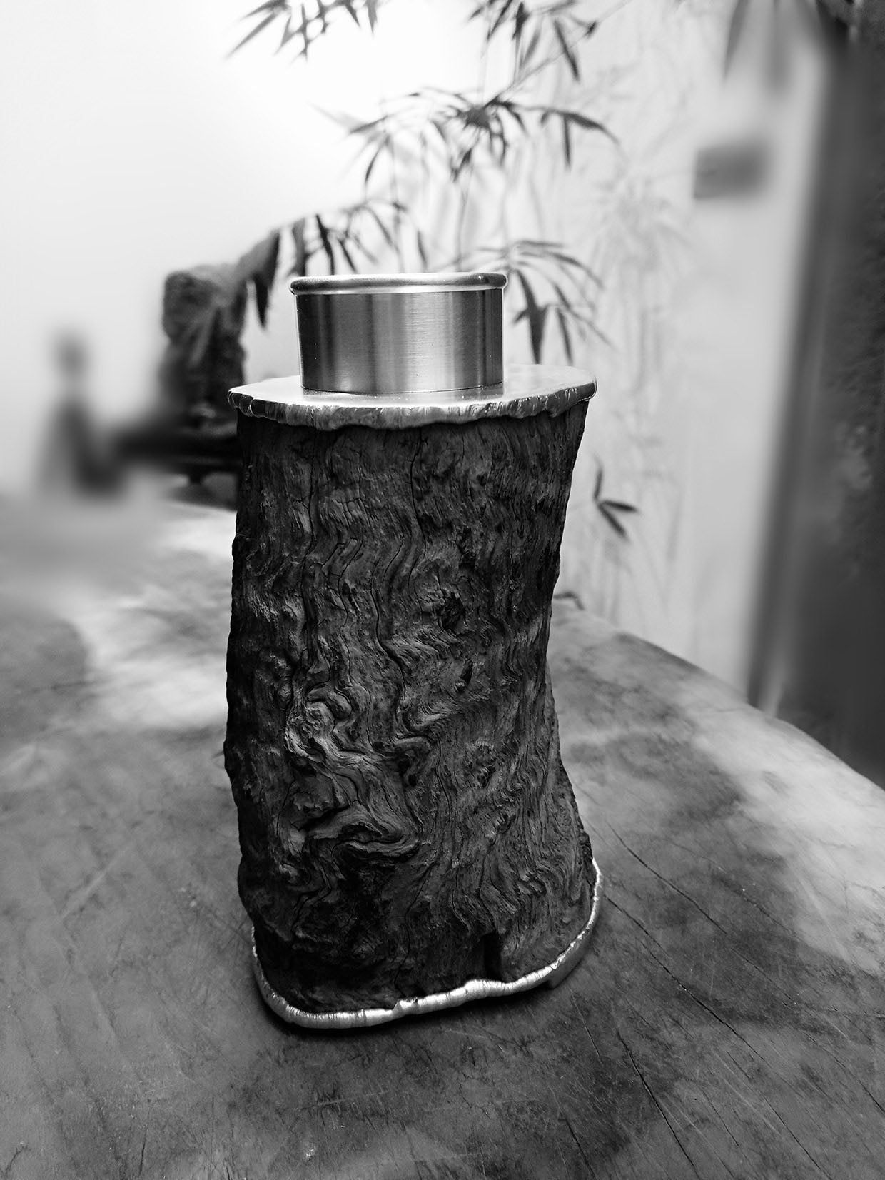 苍劲古朴 老料锡雕瘤木茶叶罐