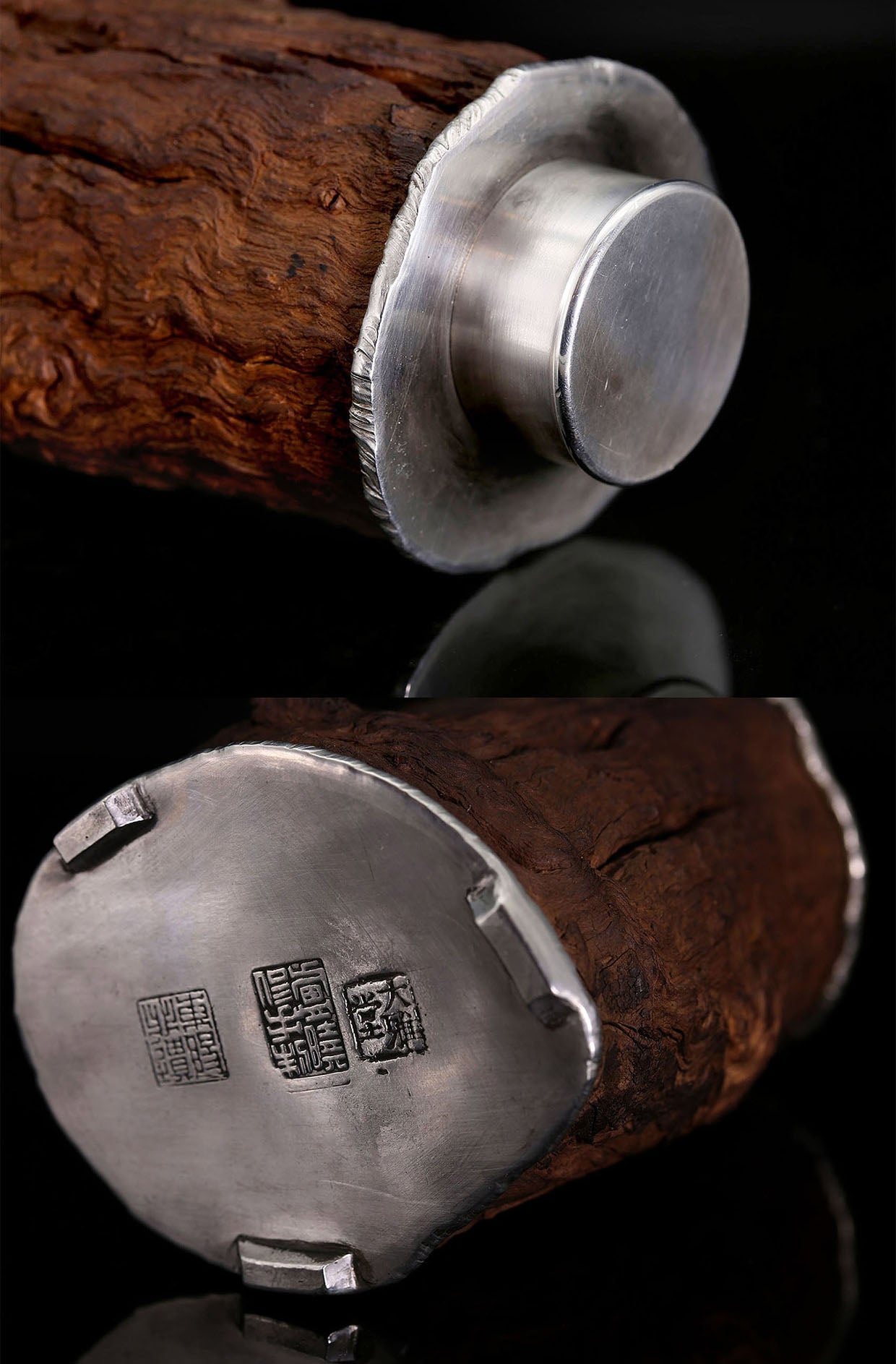 苍劲古朴 老料锡雕瘤木茶叶罐