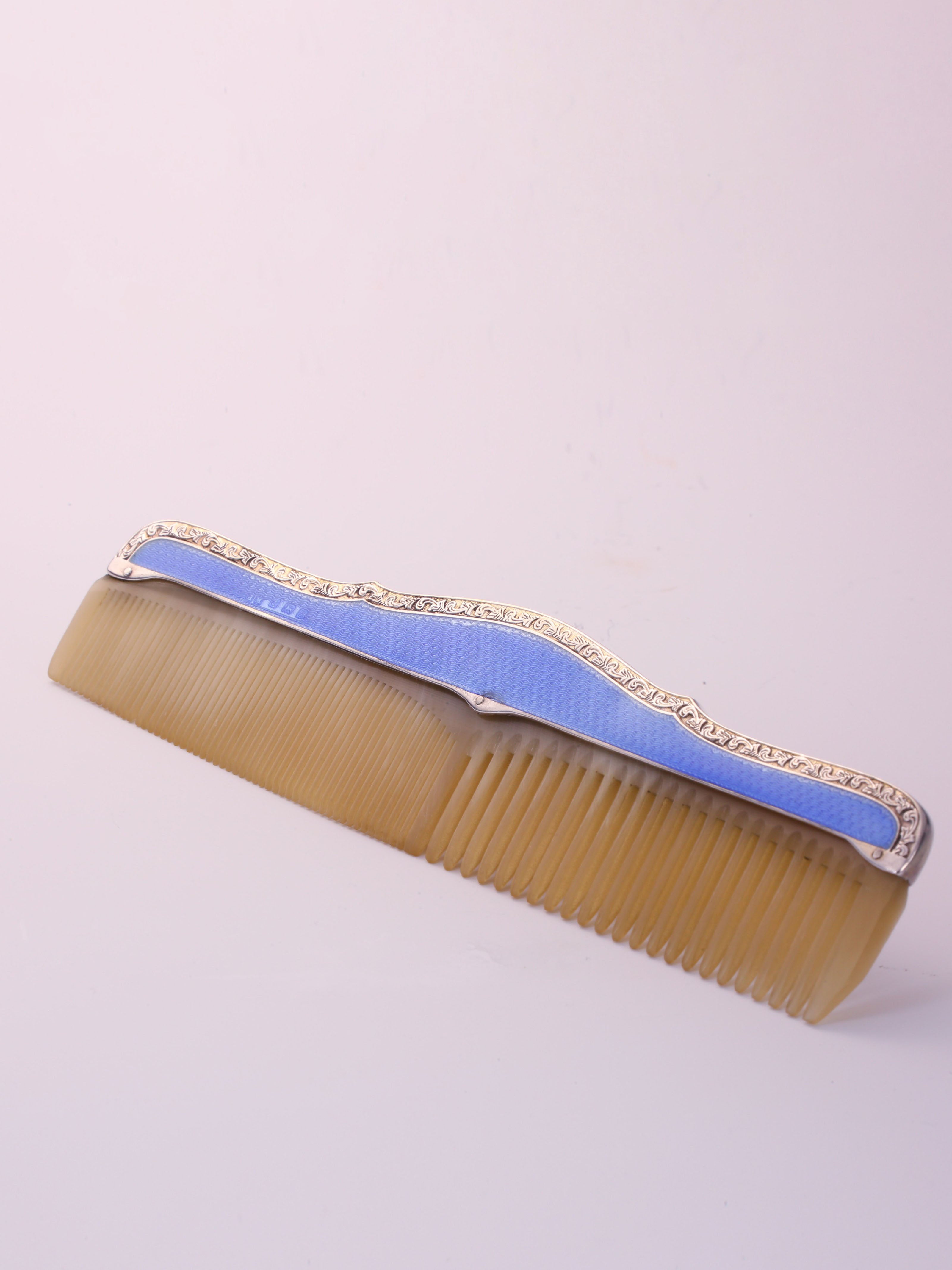 英国伯明翰纯银珐琅梳