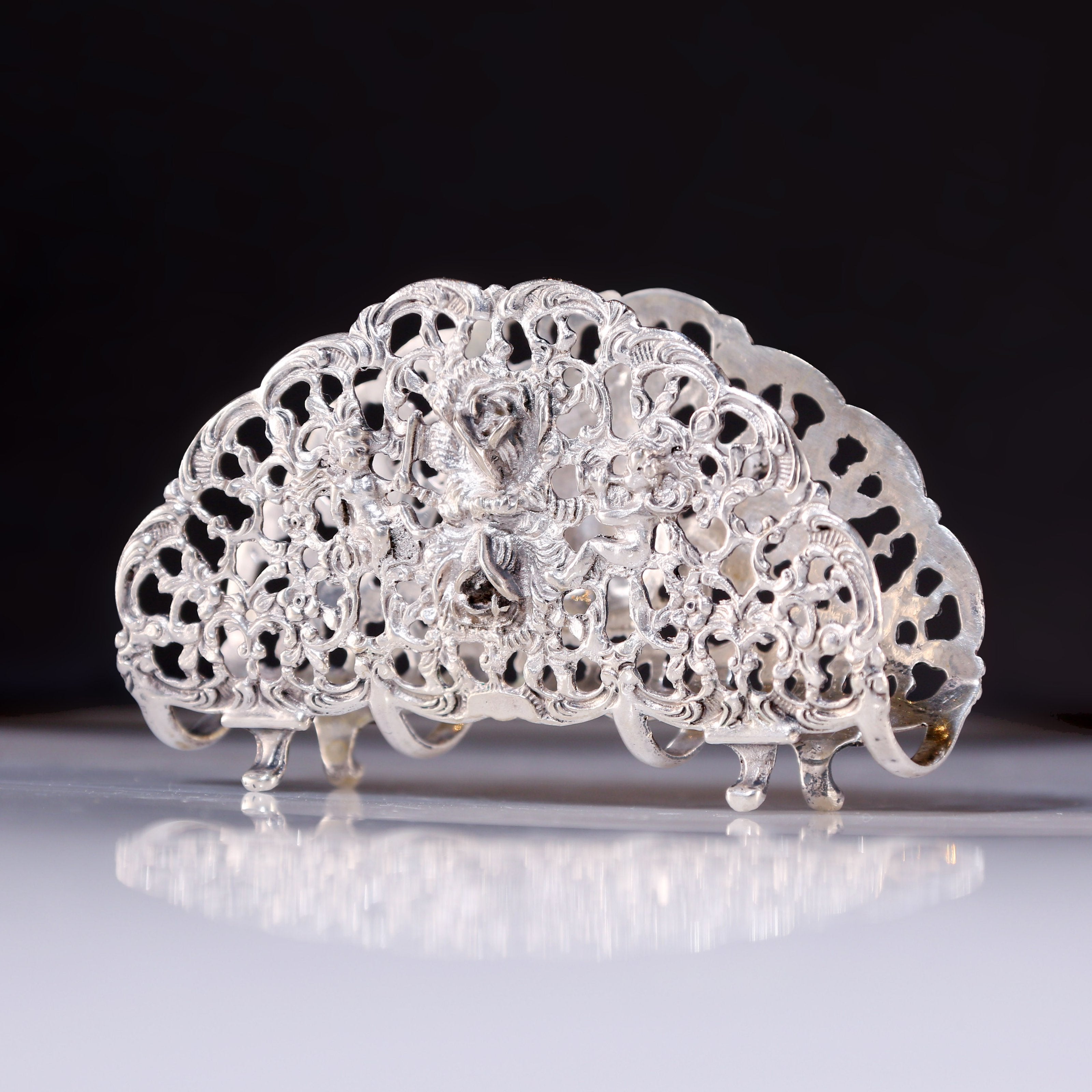 欧洲古董小天使纯银玫瑰纸巾架