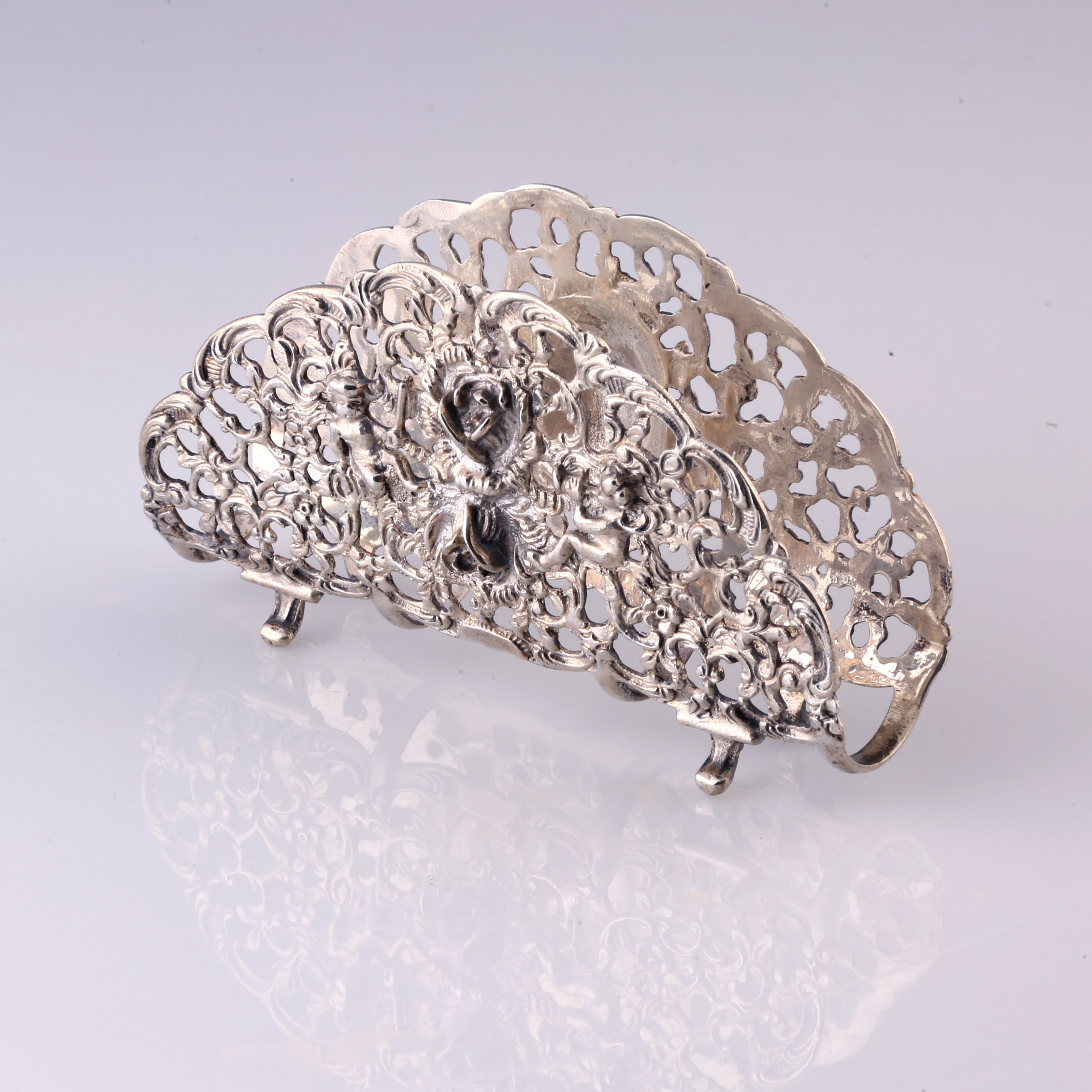 欧洲古董小天使纯银玫瑰纸巾架