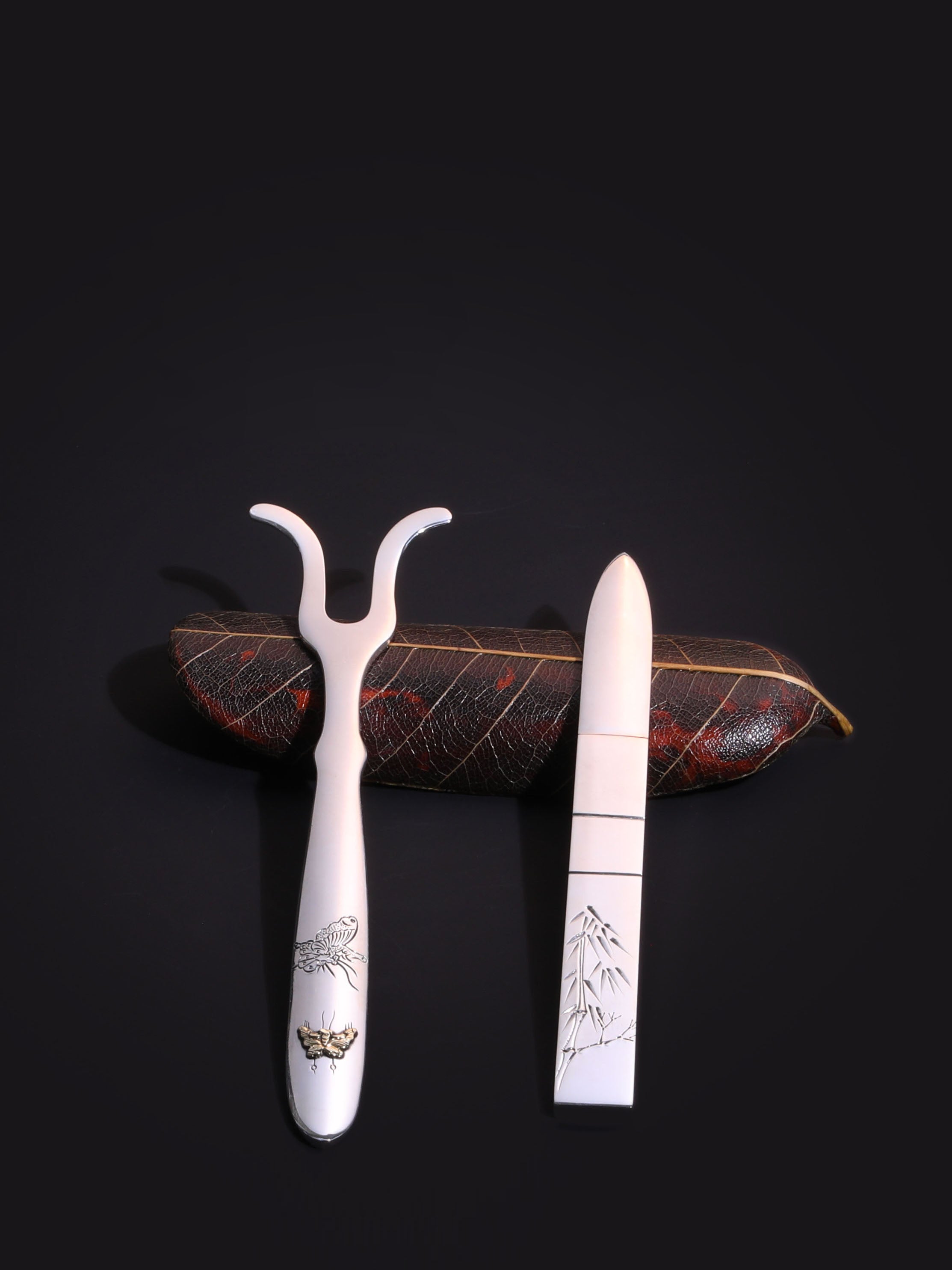 纯银錾刻茶刀|茶挑