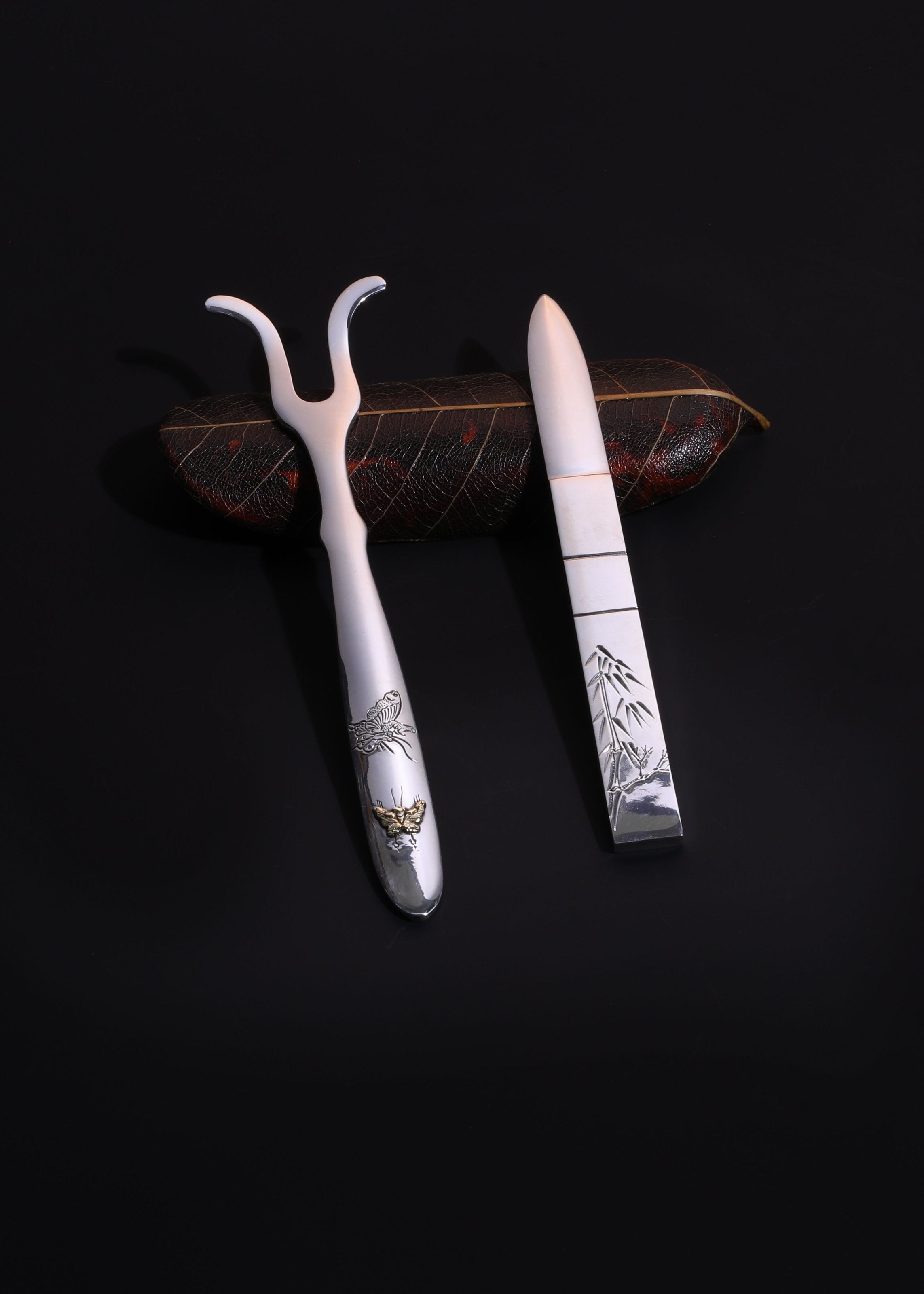 纯银錾刻茶刀|茶挑