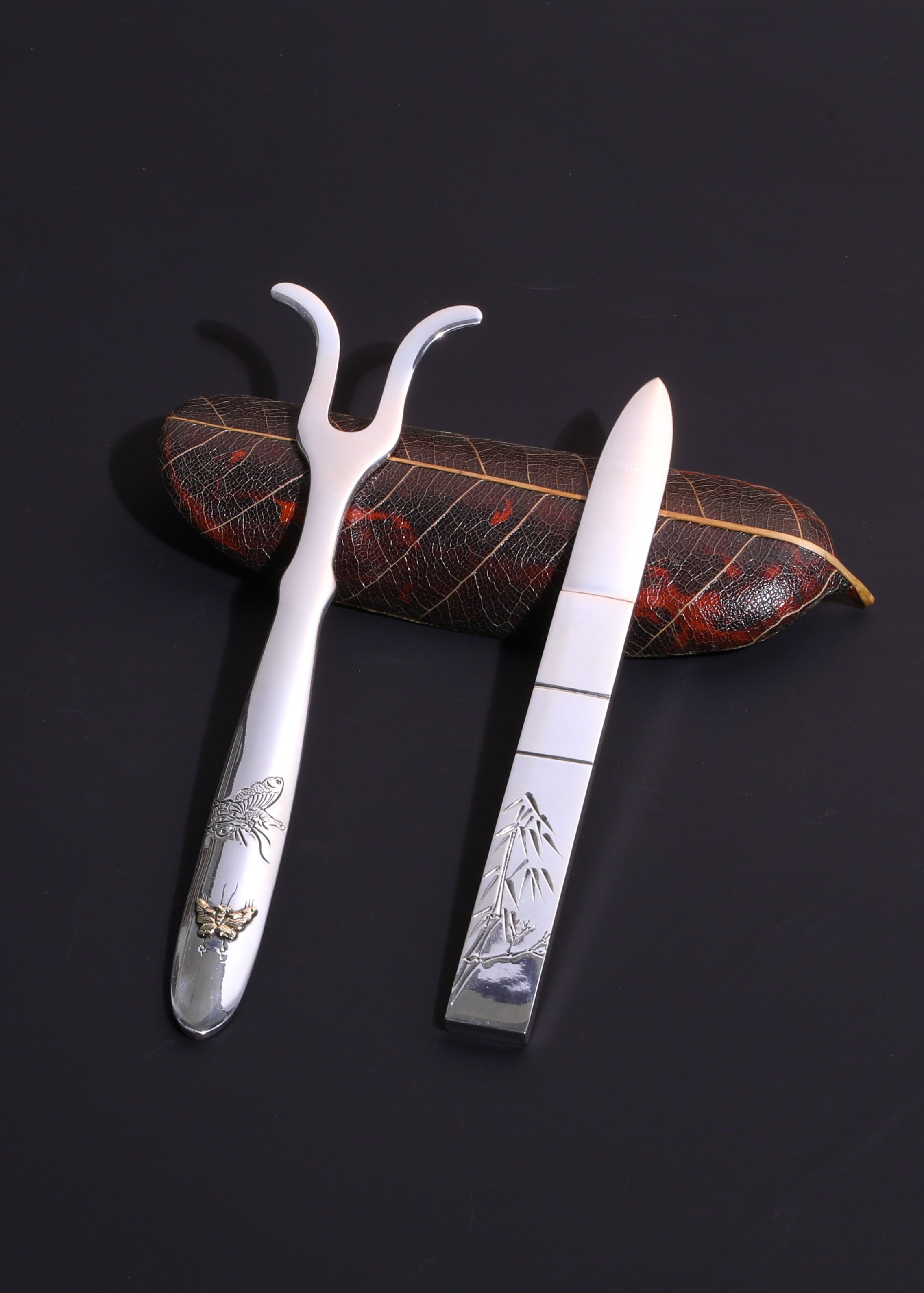 纯银錾刻茶刀|茶挑