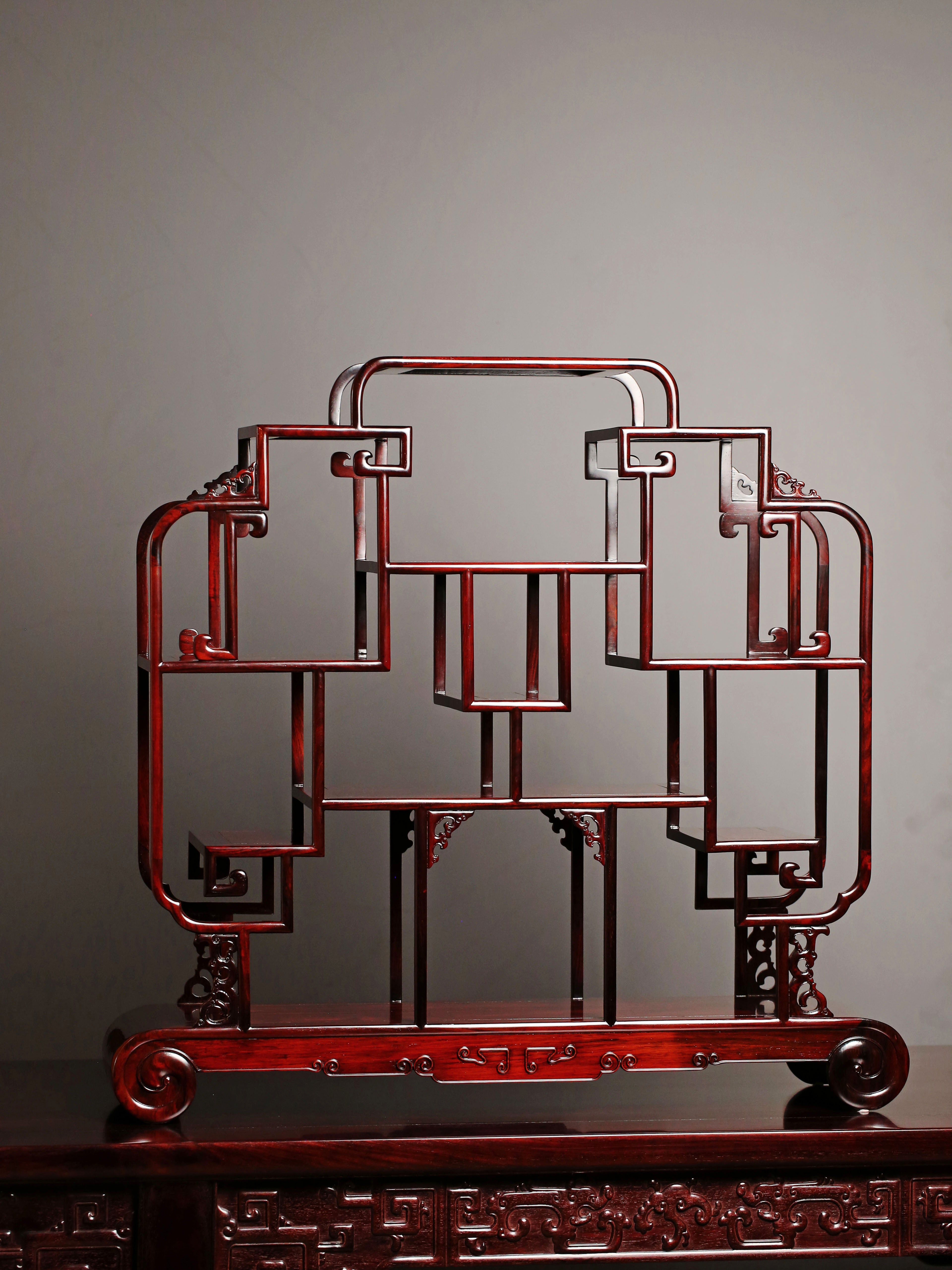 大红酸枝/紫檀 卷书博古架