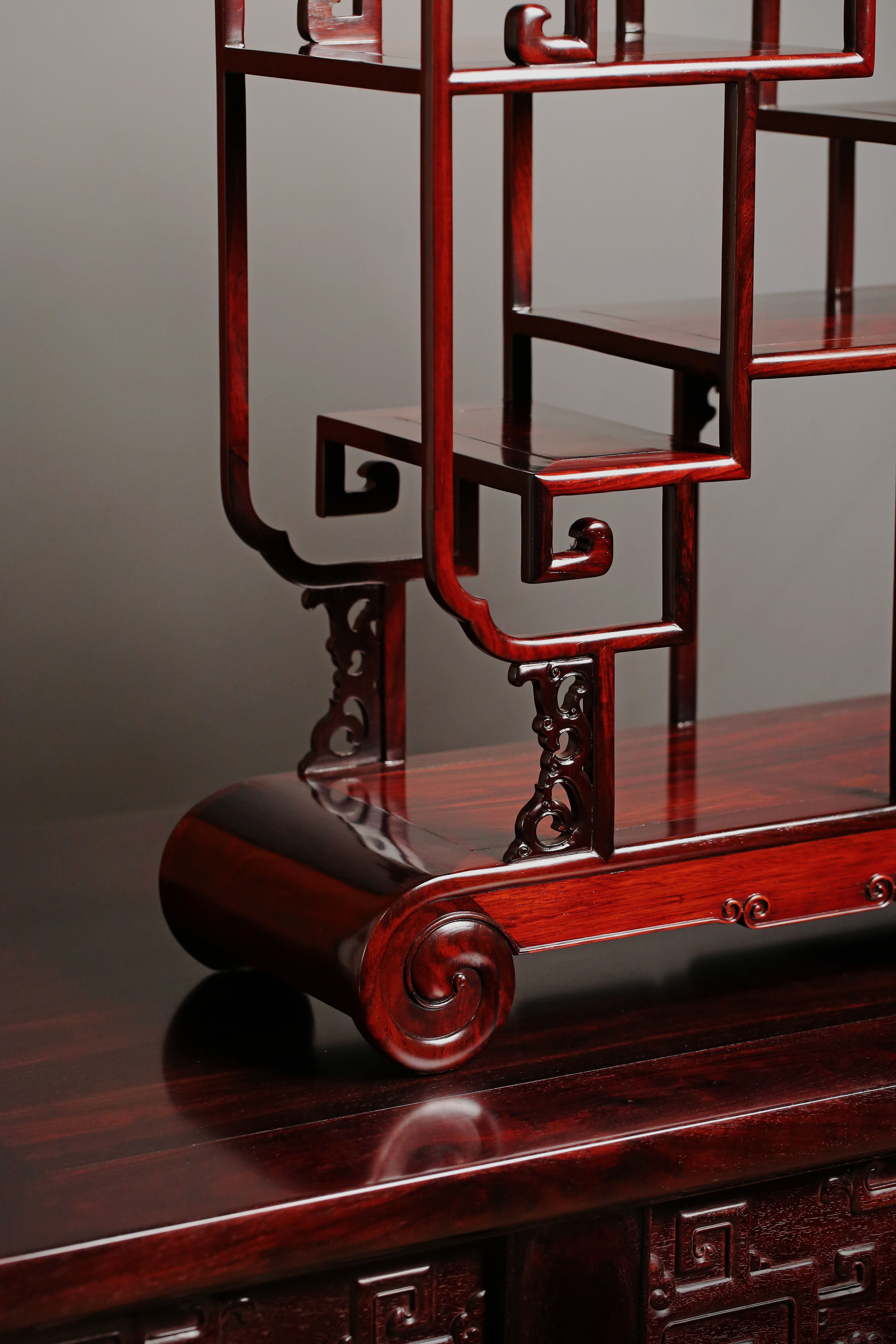 大红酸枝/紫檀 卷书博古架