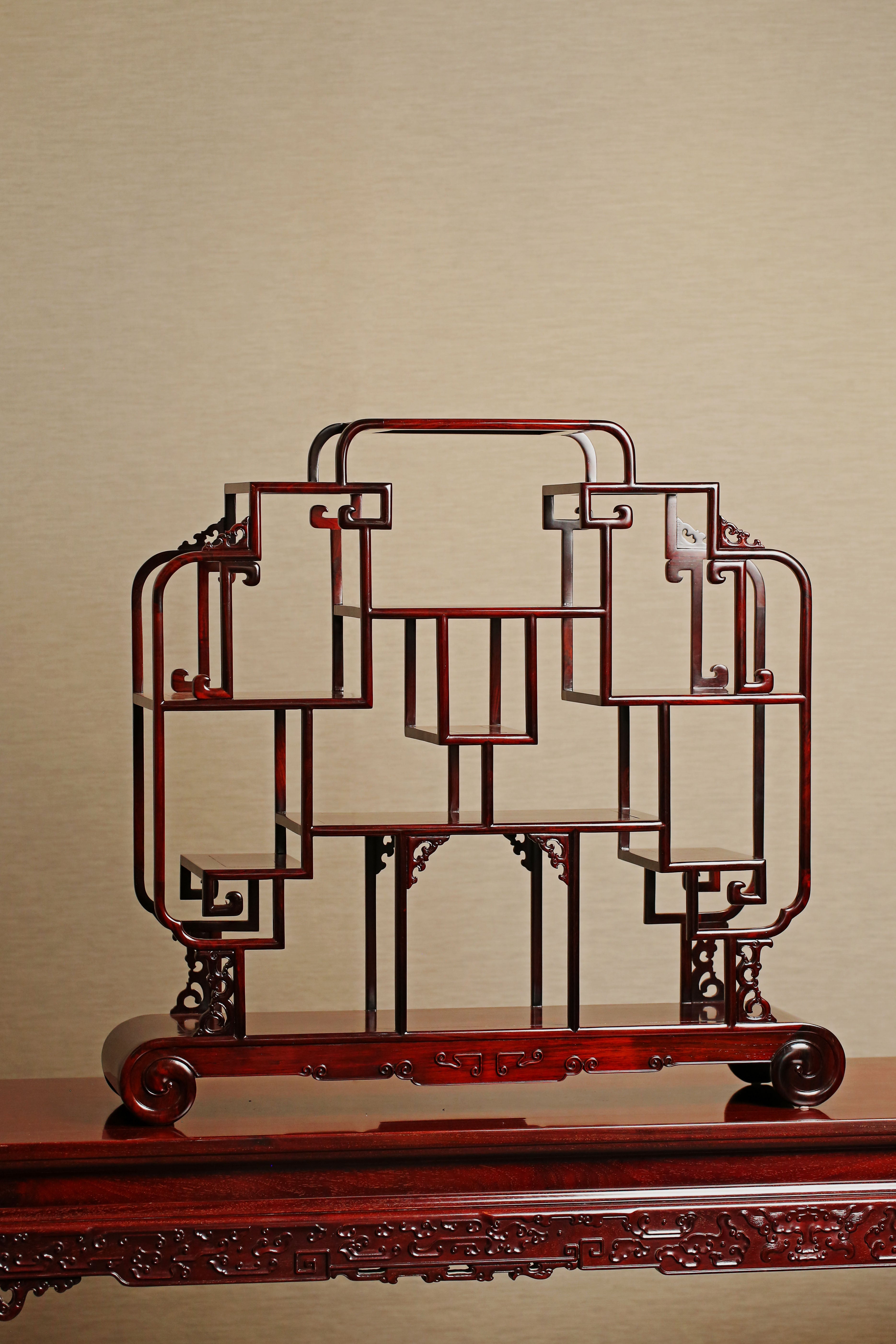 大红酸枝/紫檀 卷书博古架