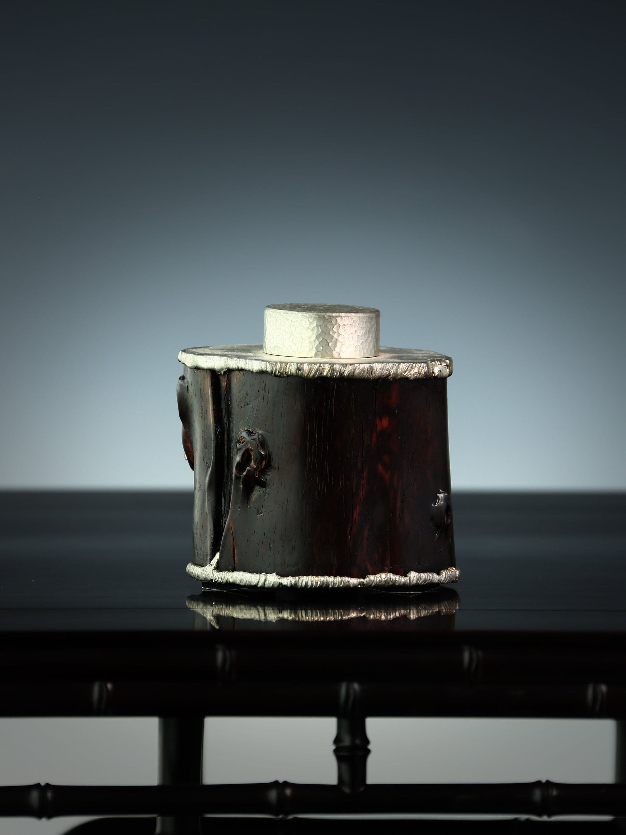 大紅酸枝靈芝錫雕茶葉罐