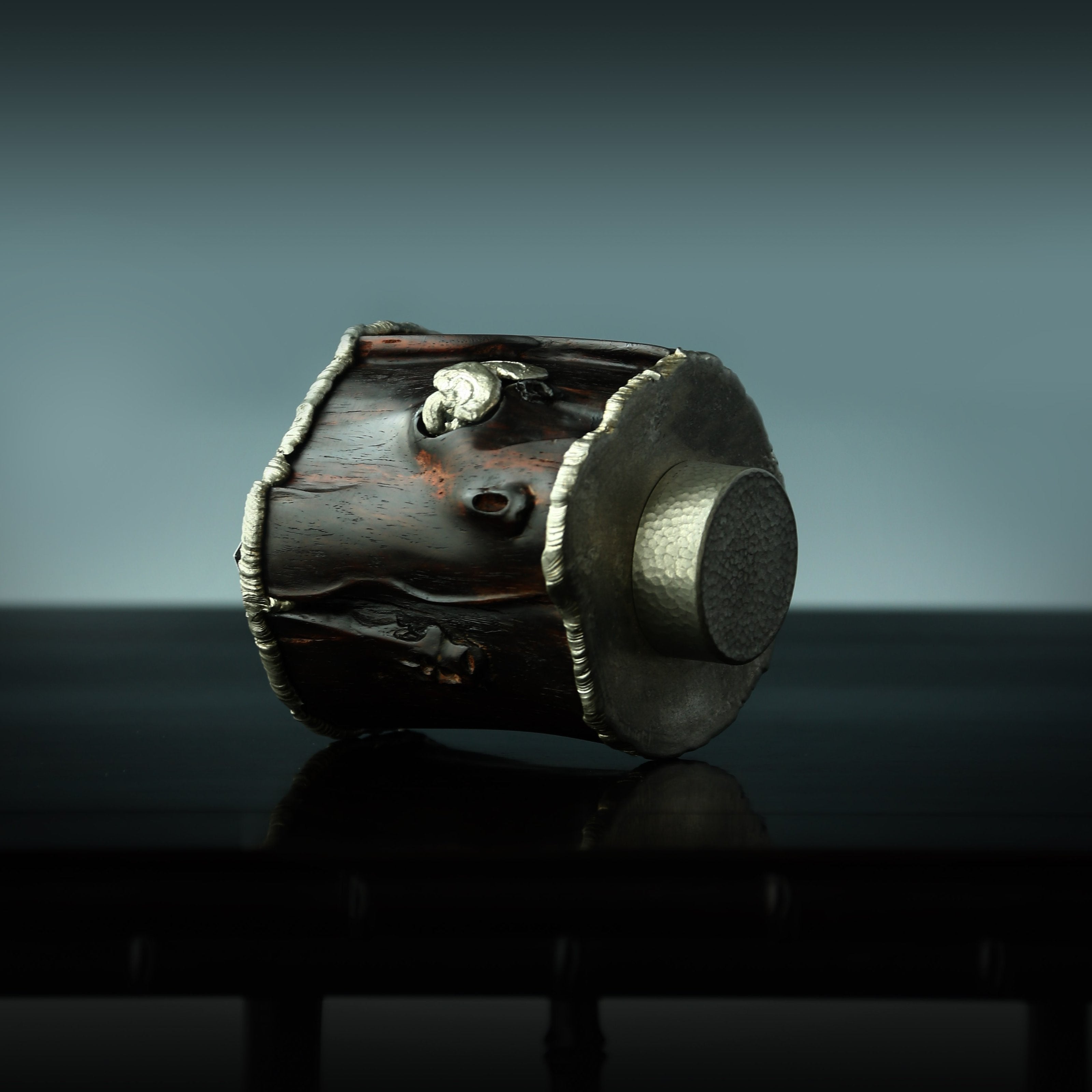 大红酸枝 灵芝锡雕茶叶罐