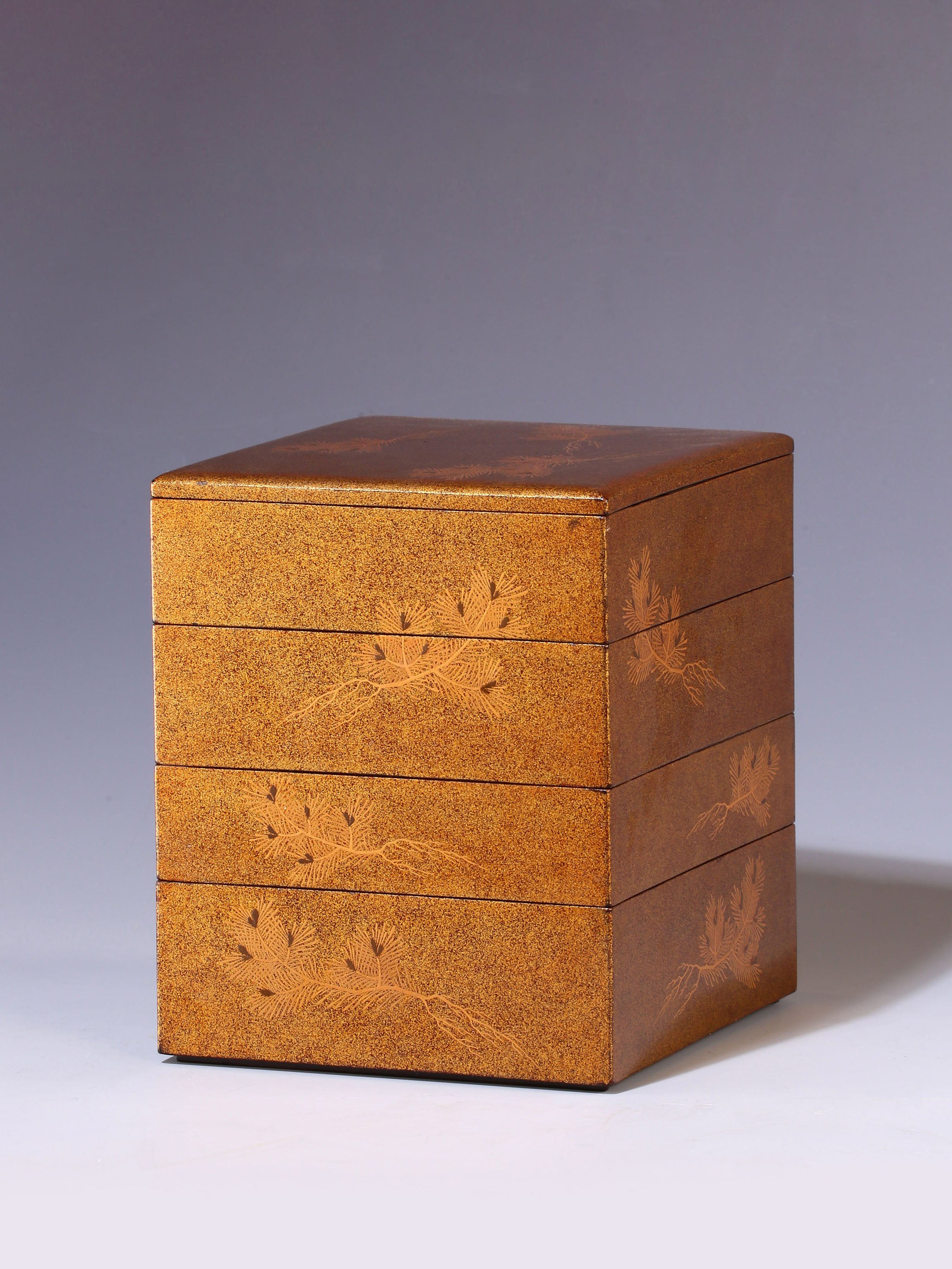 日本大漆莳绘梨地金四撞茶盒