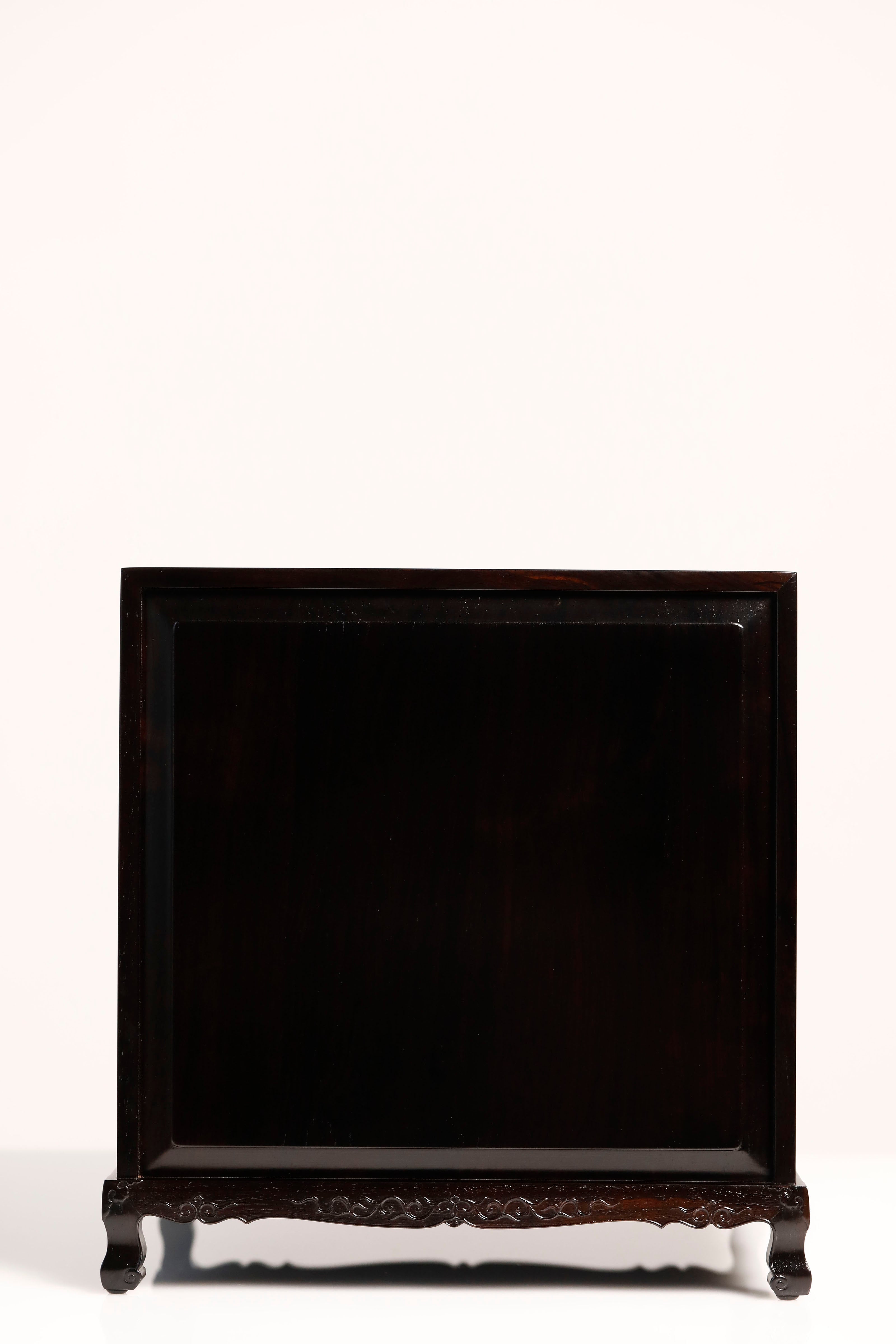 紫光檀双龙戏珠大漆案上五斗茶边柜