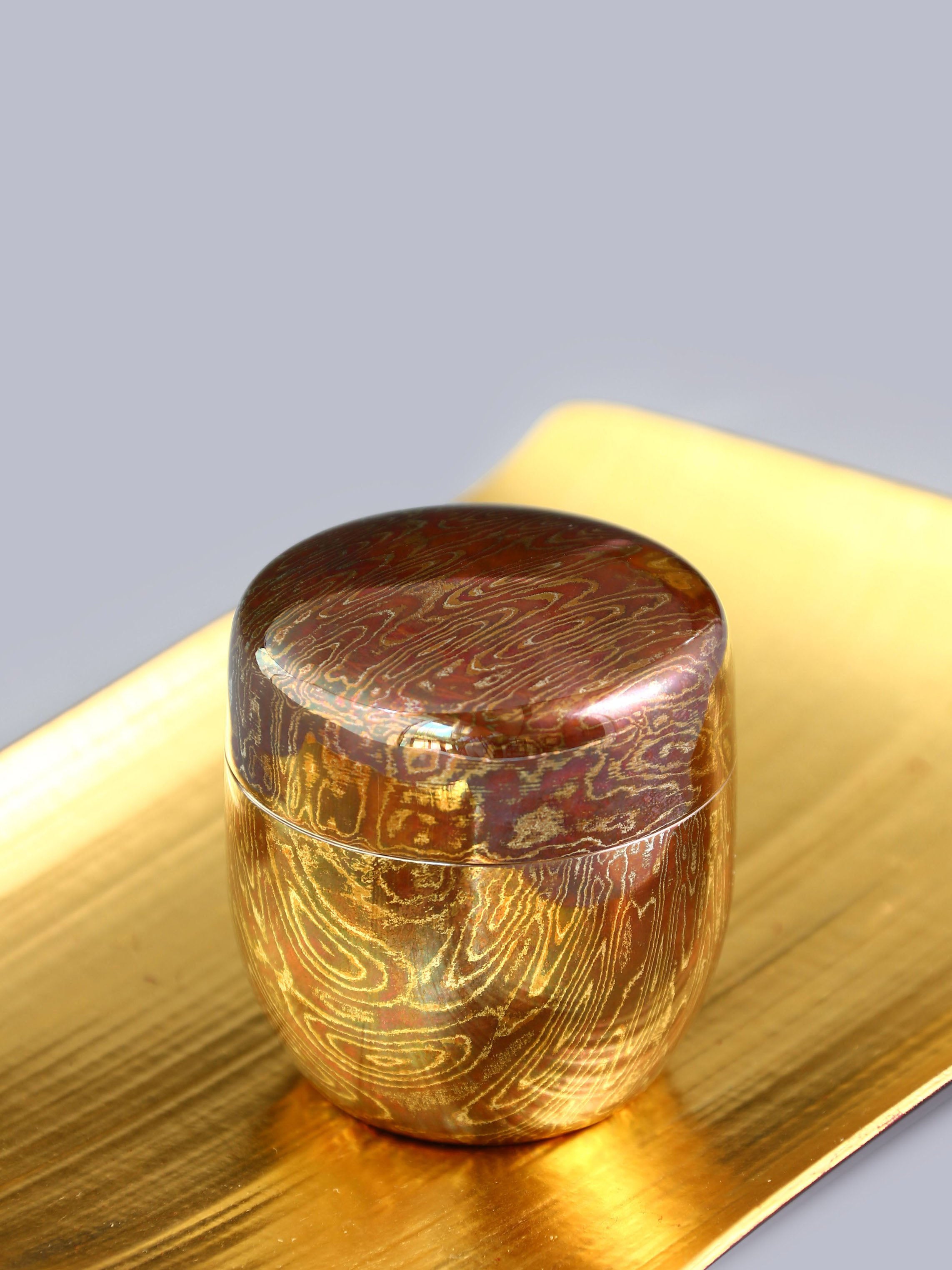 大雅堂純銀木紋金茶棗