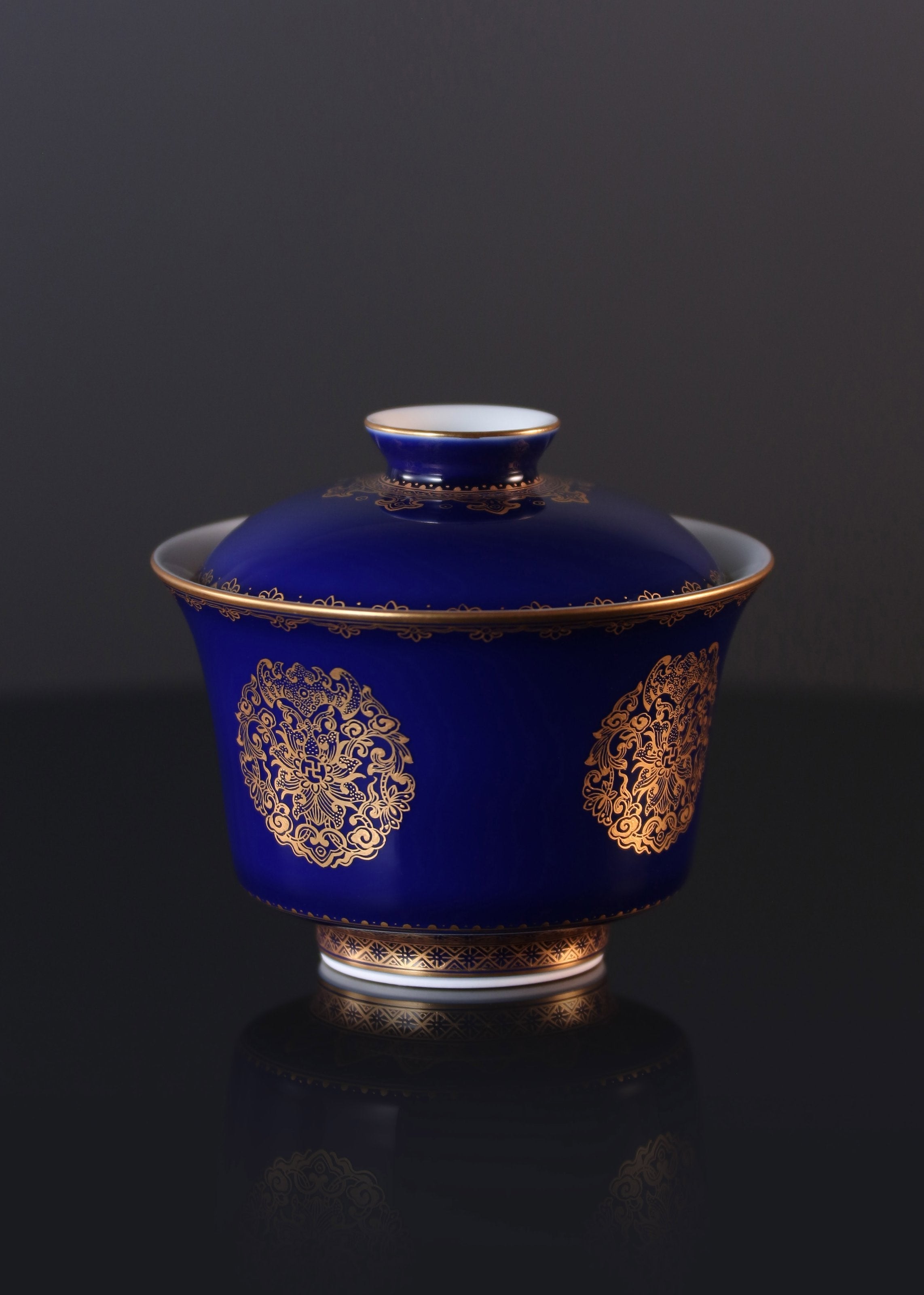 祭蓝堆金福寿康宁三才盖碗/杯