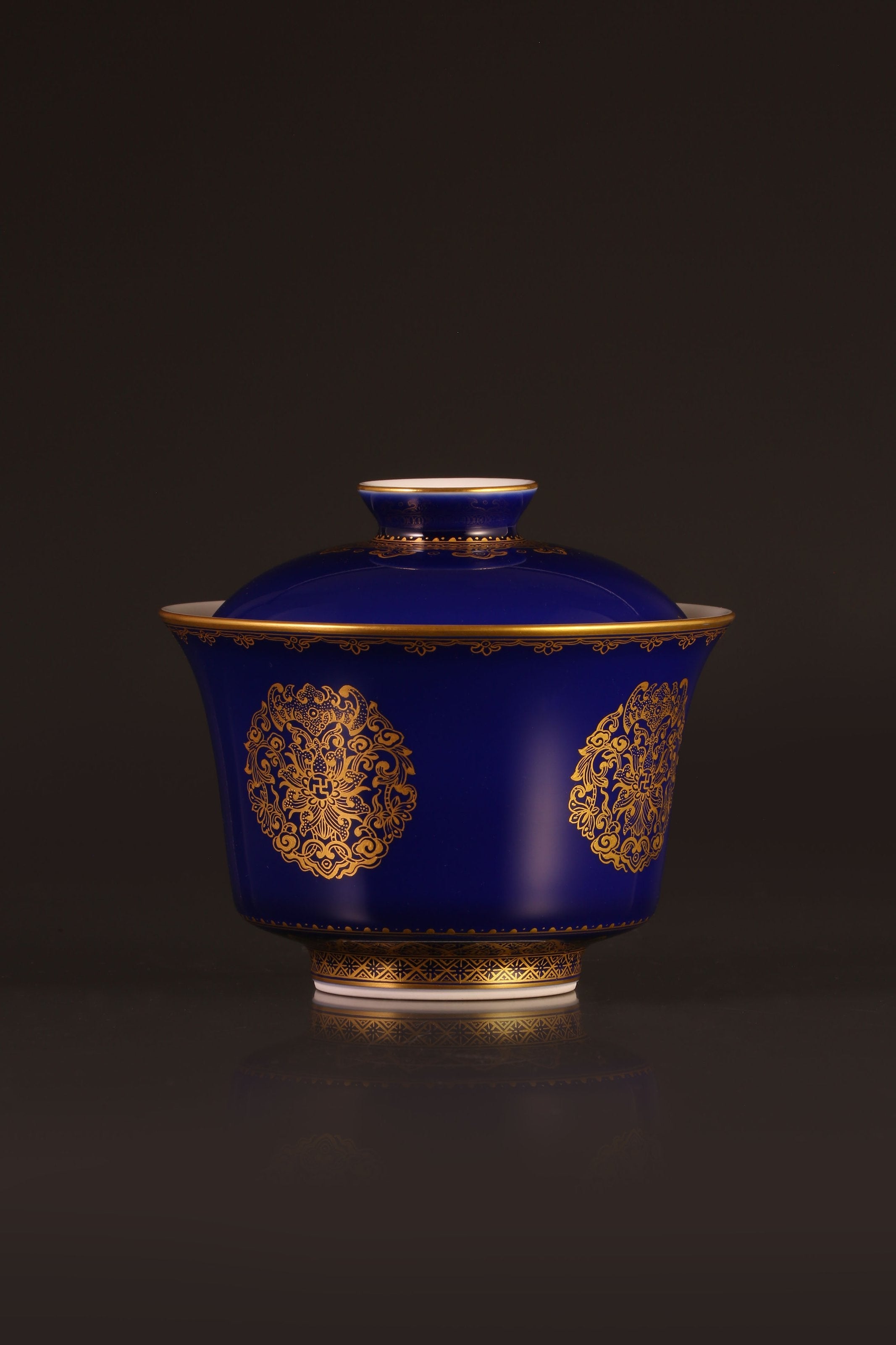 祭蓝堆金福寿康宁三才盖碗/杯