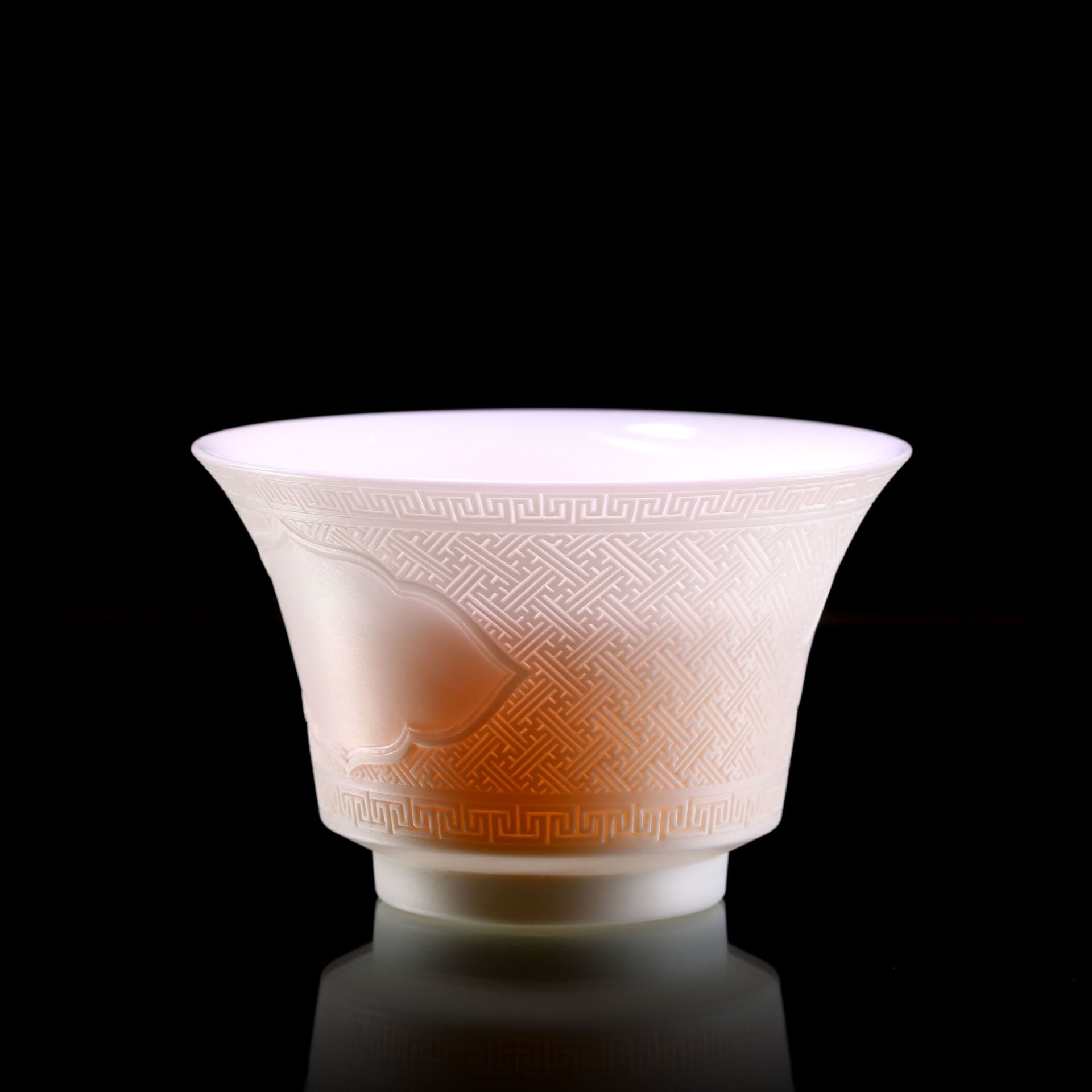 Dayazhai Hand-Carved Swastika Motif Lidded Bowl / Cup