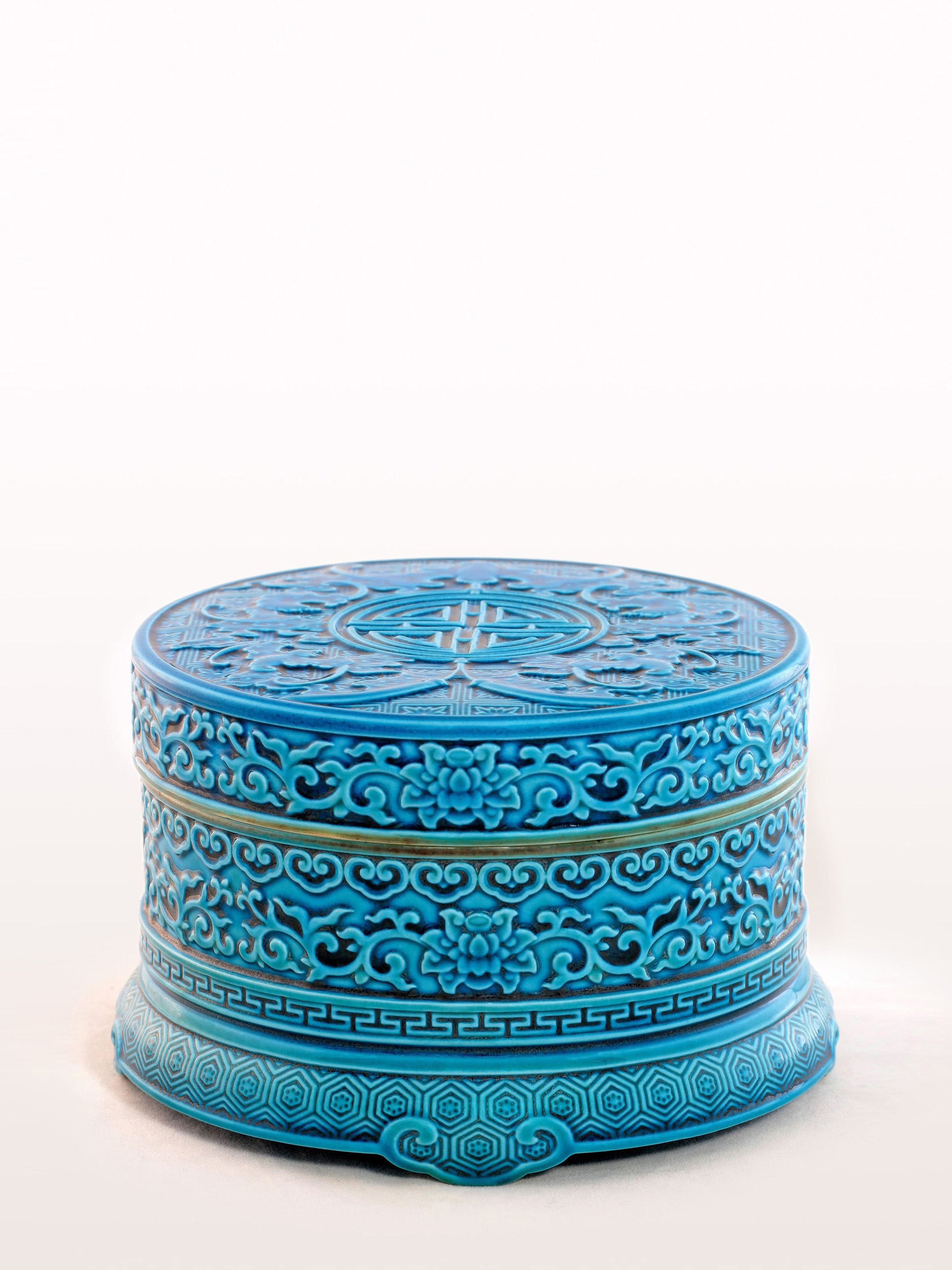 法翠(孔雀蓝)万福印盒