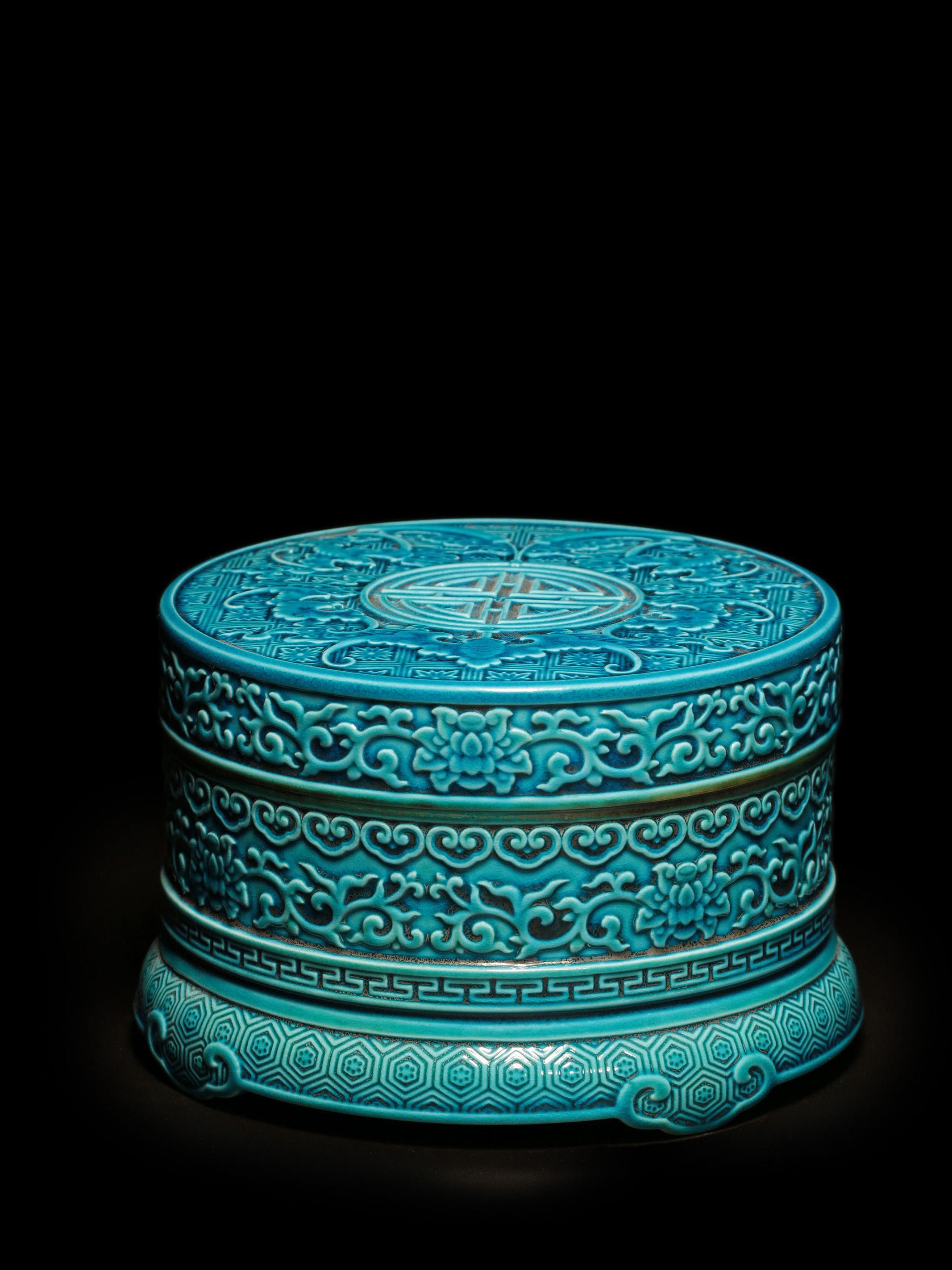 法翠(孔雀蓝)万福印盒