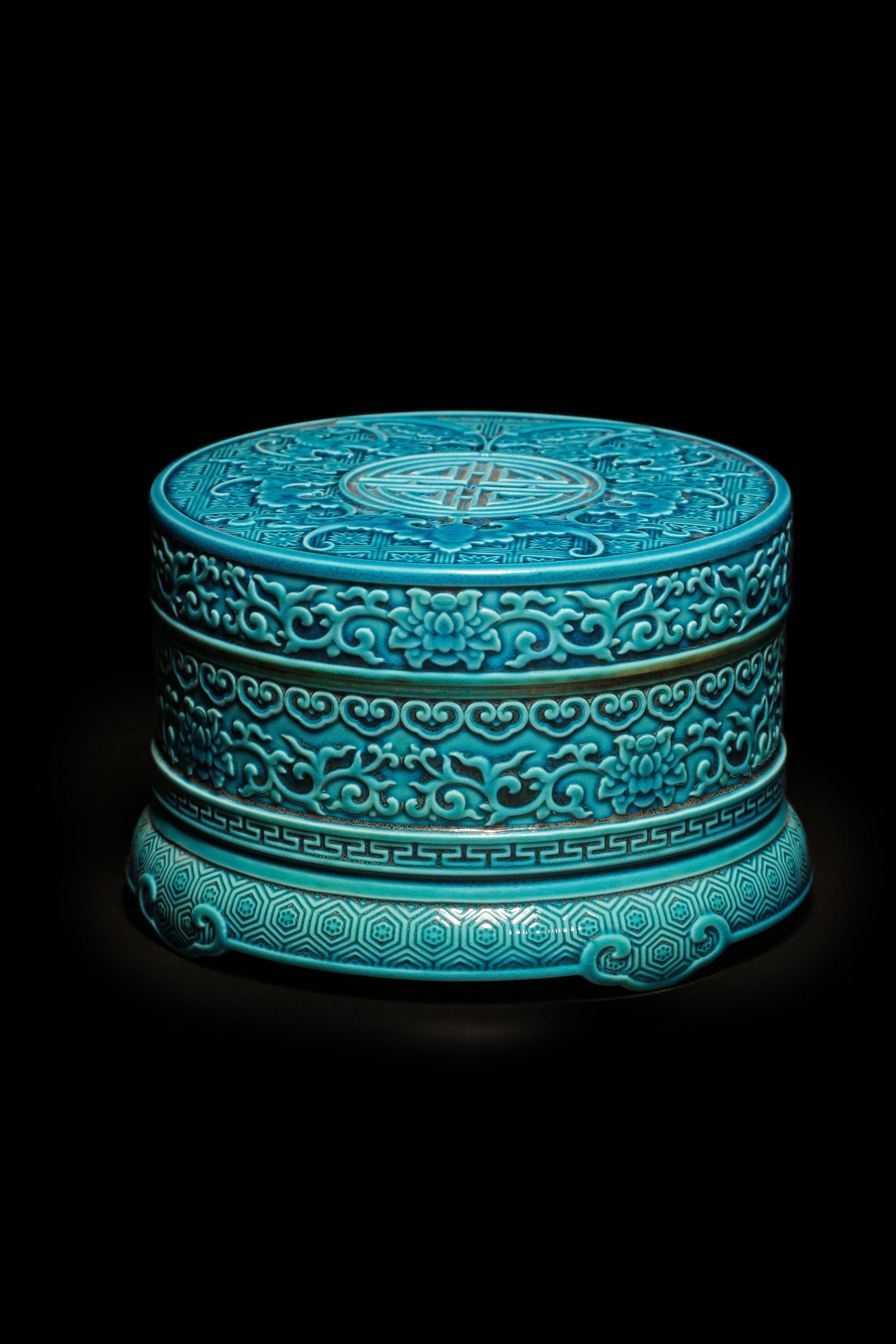 法翠(孔雀蓝)万福印盒