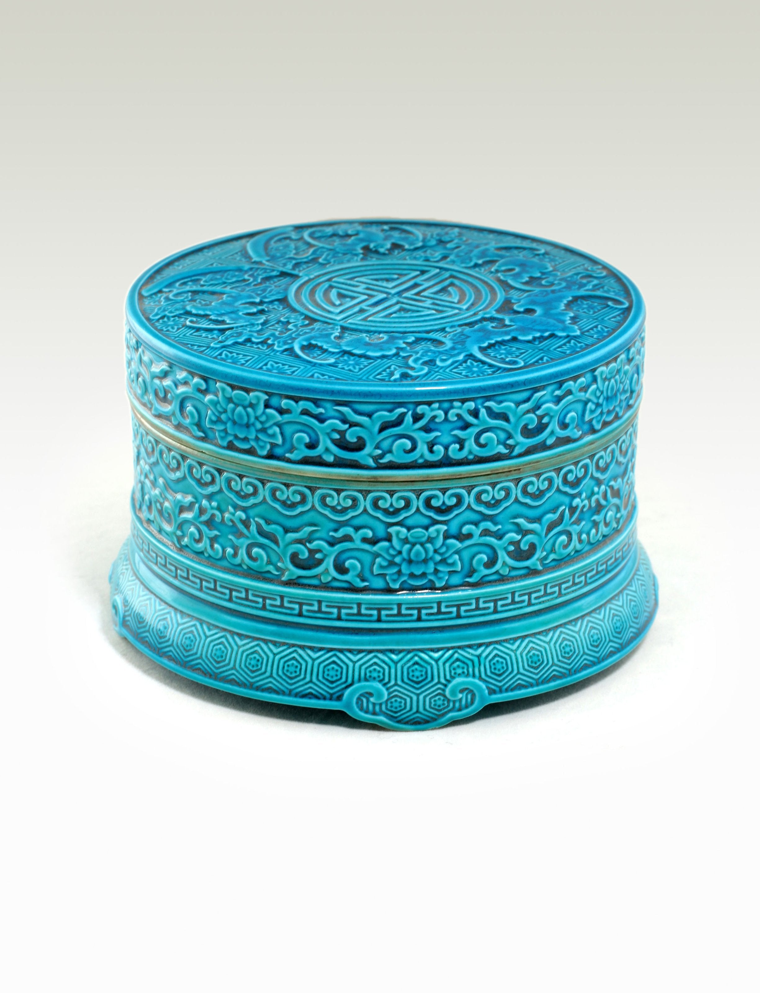 法翠(孔雀蓝)万福印盒