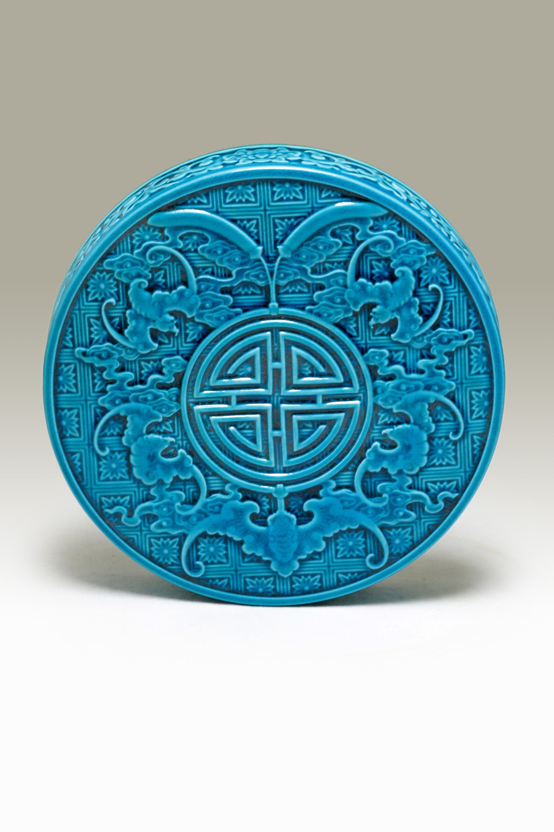 法翠(孔雀蓝)万福印盒