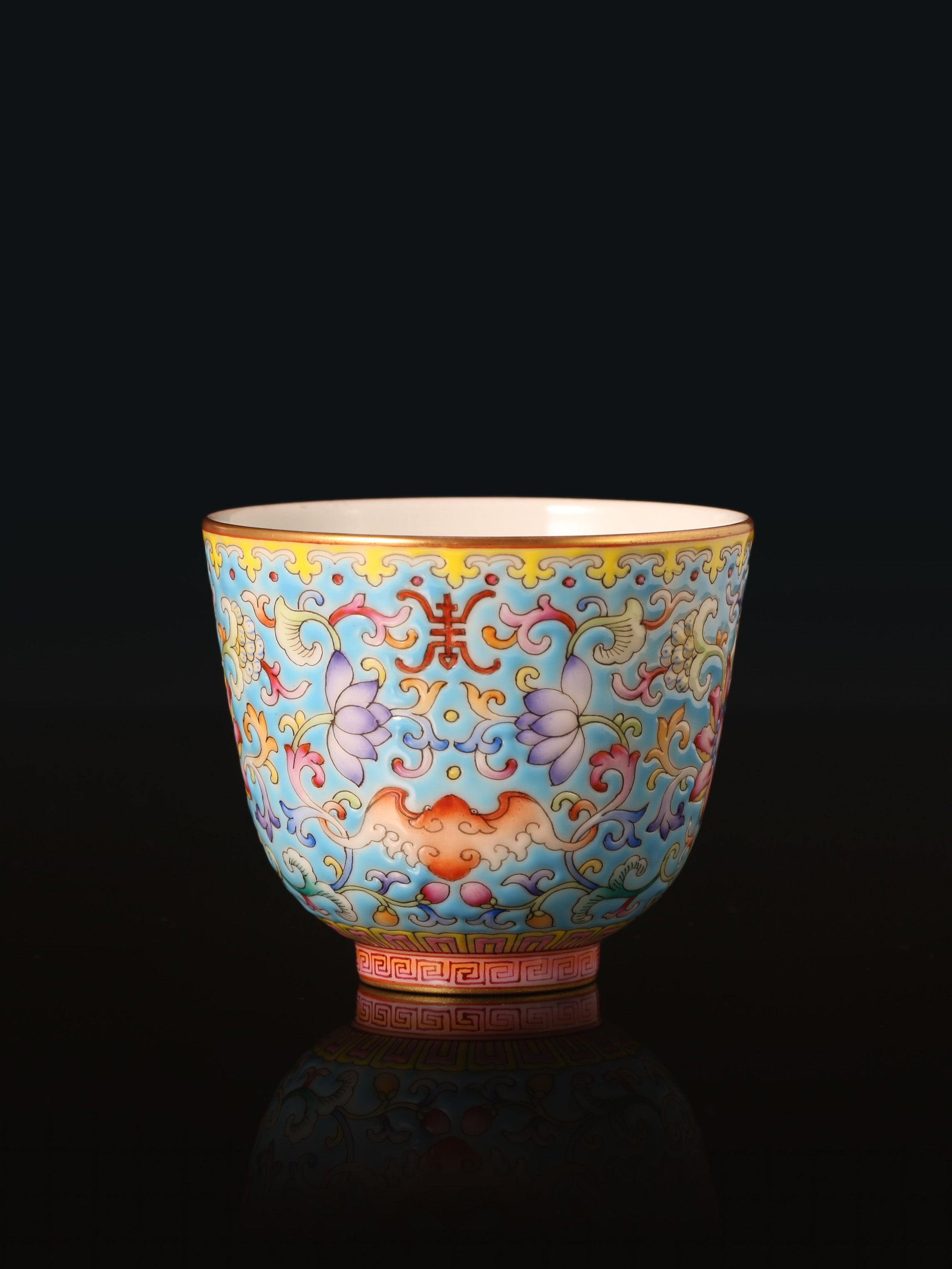 Enamel Lotus Seed-Shaped Cup with Longevity & Blessing