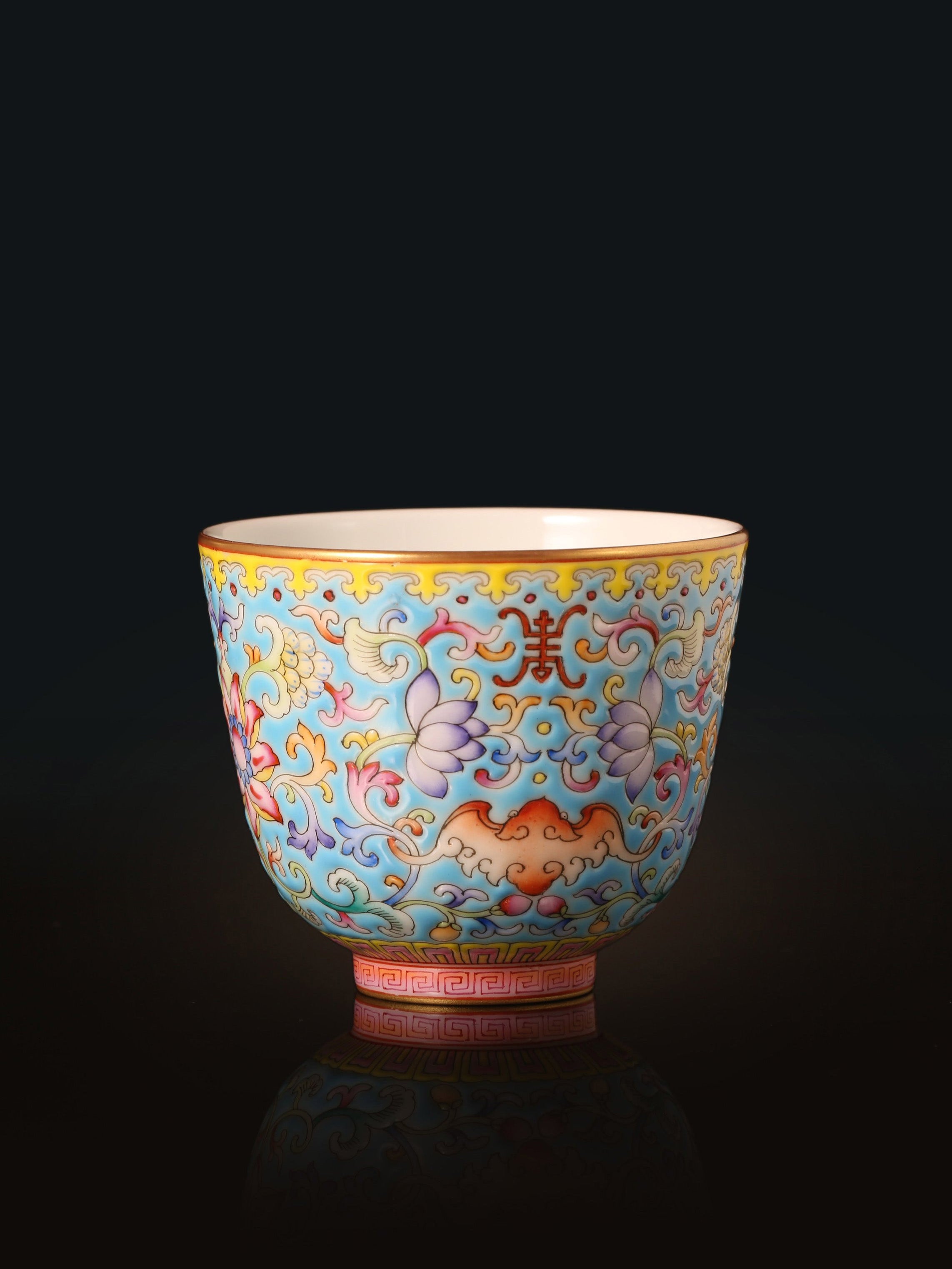 Enamel Lotus Seed-Shaped Cup with Longevity & Blessing