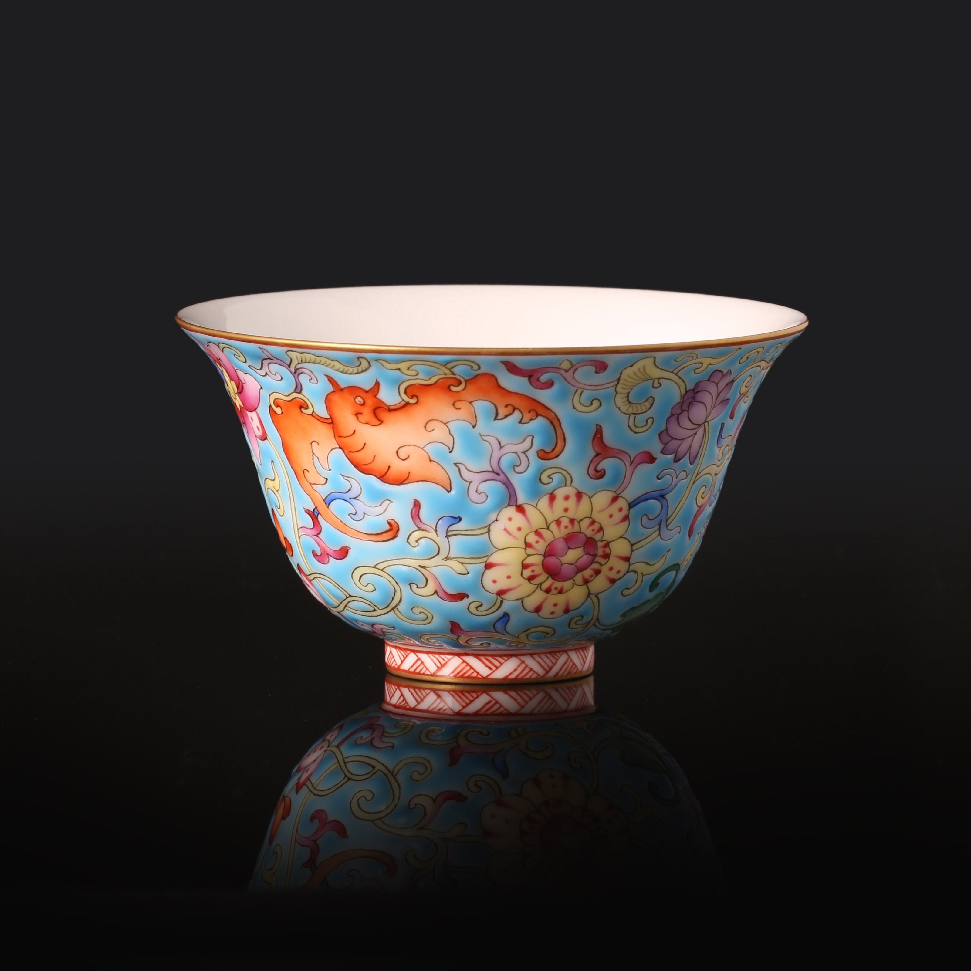 Enamel Tea Cup with Flowers, Grasses and Auspicious Fu Patterns