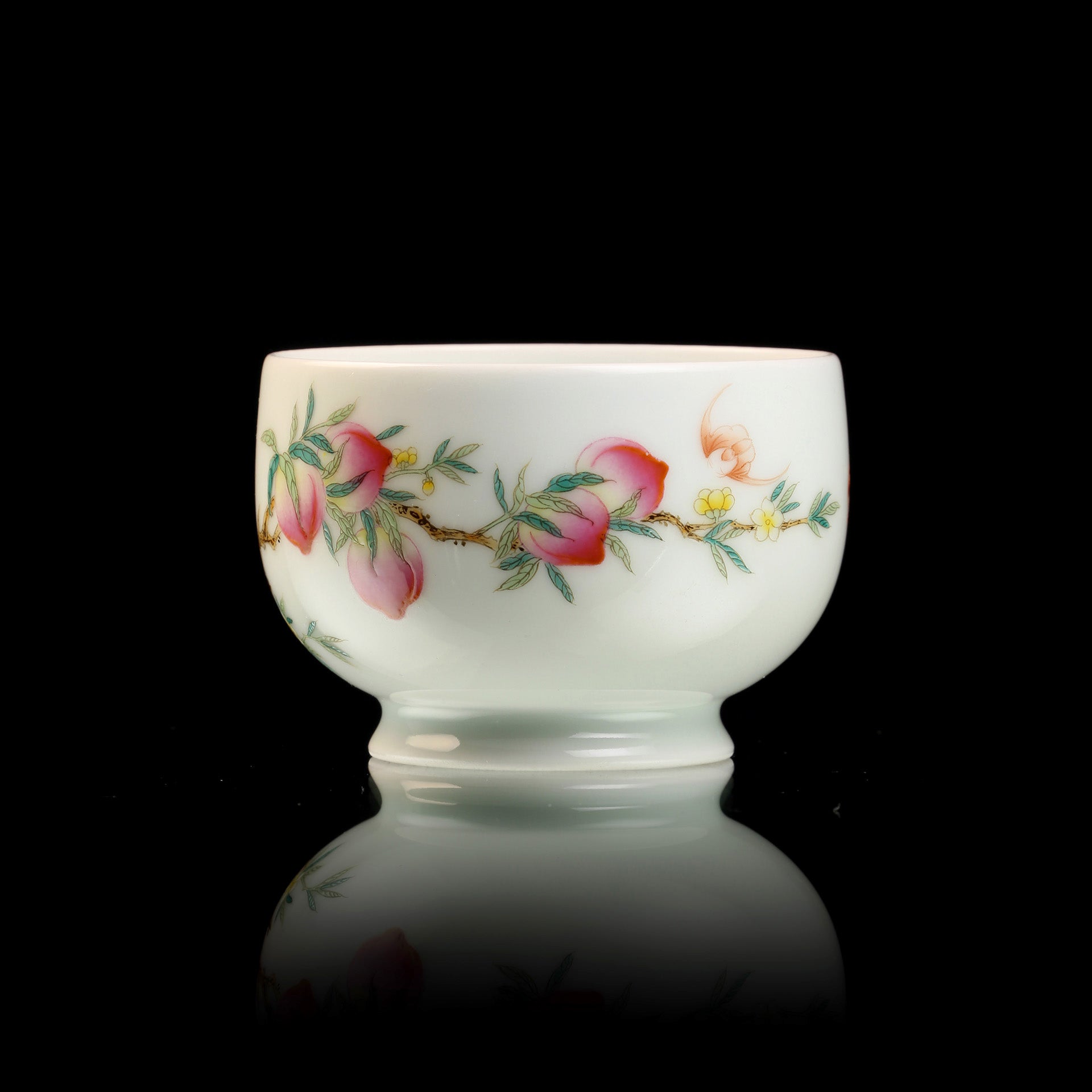 粉彩壽桃菱花壺/茗杯/宮碗