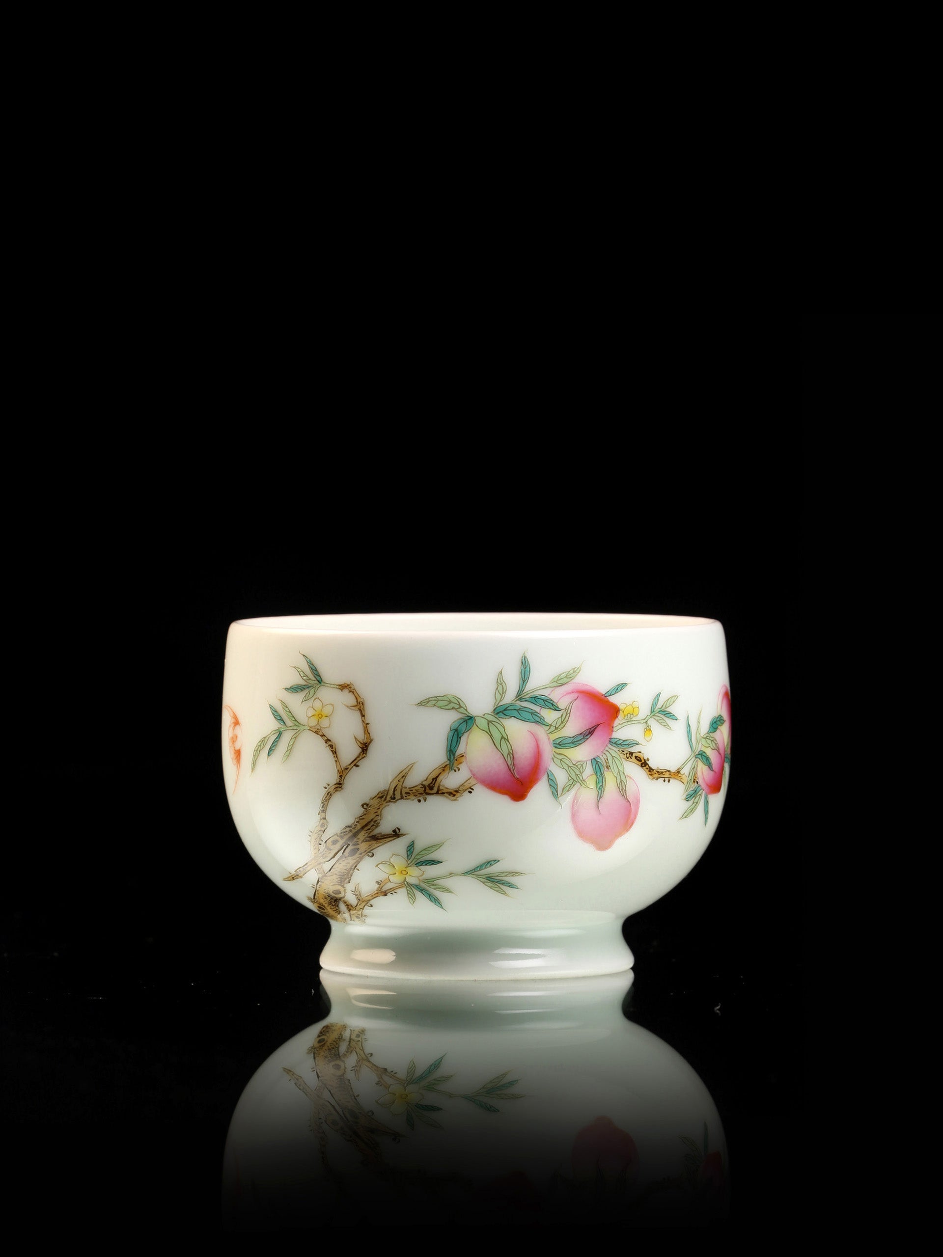 粉彩壽桃菱花壺/茗杯/宮碗