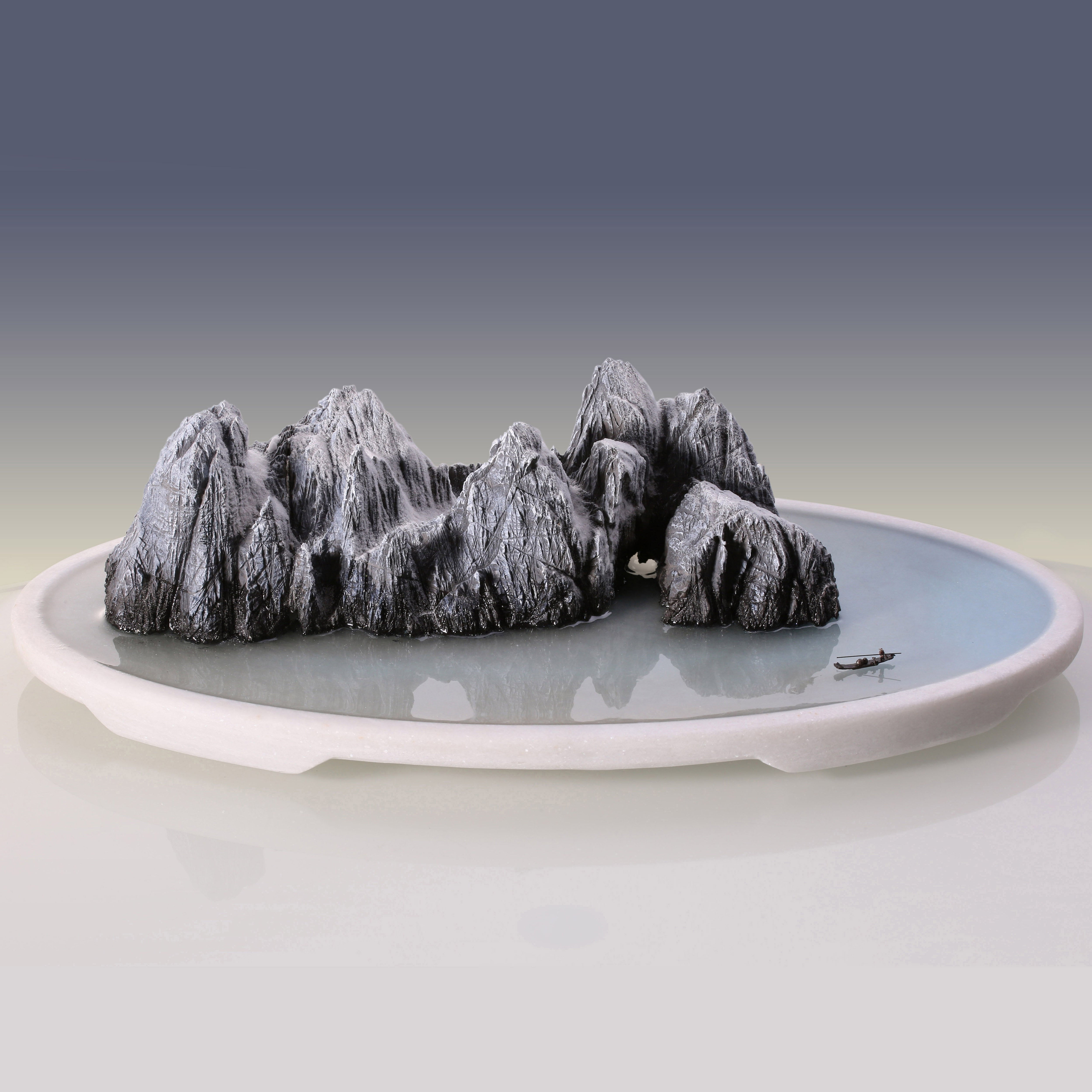 寒天归去晚-莲花石盆景