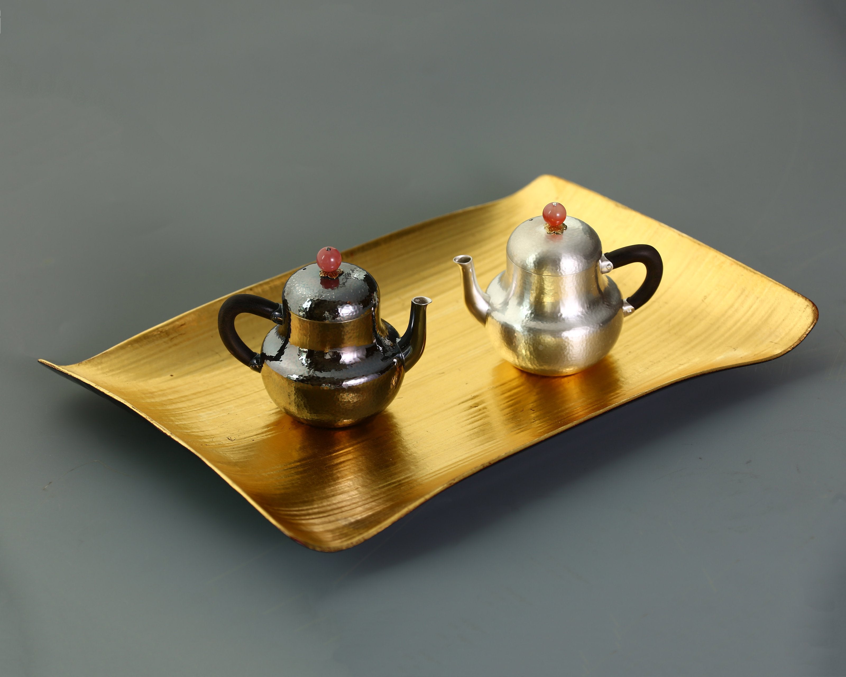 红顶思亭纯银泡壶成对