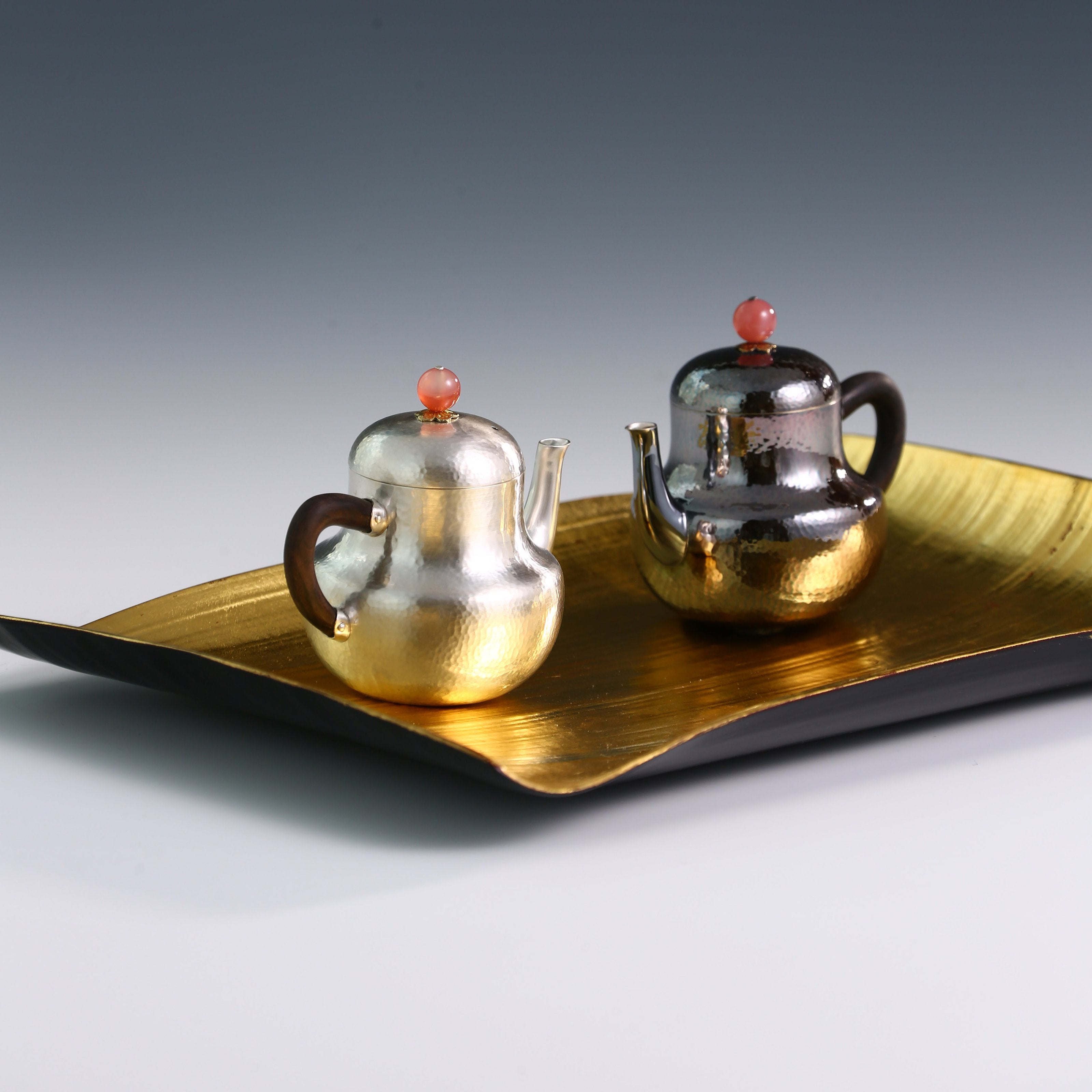 红顶思亭纯银泡壶成对