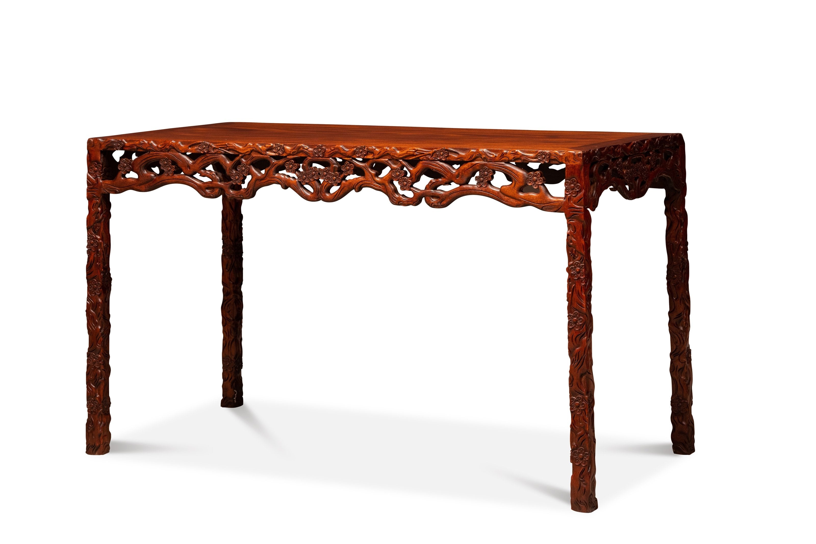 花梨木梅花纹四面平条桌