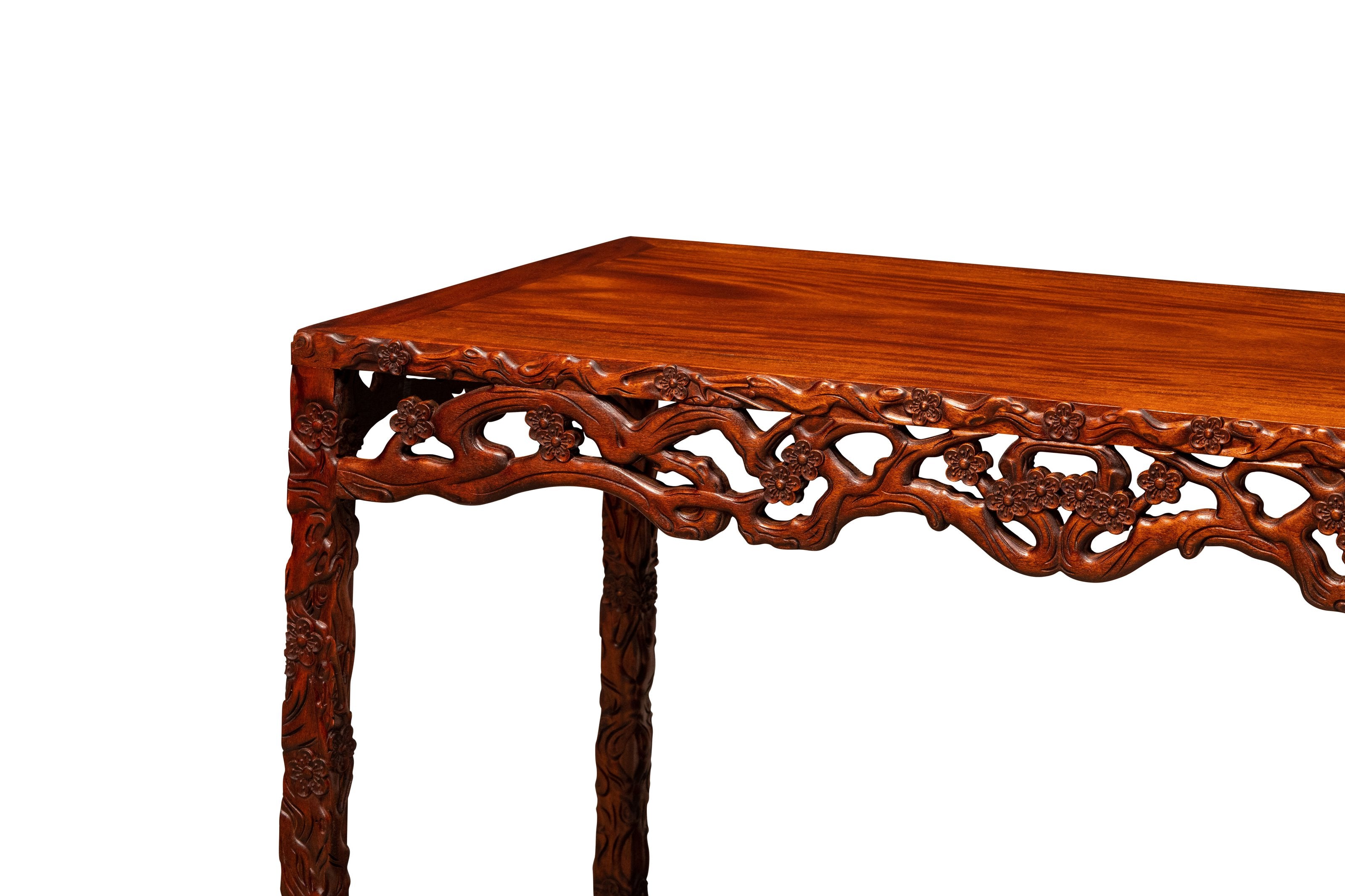 花梨木梅花纹四面平条桌