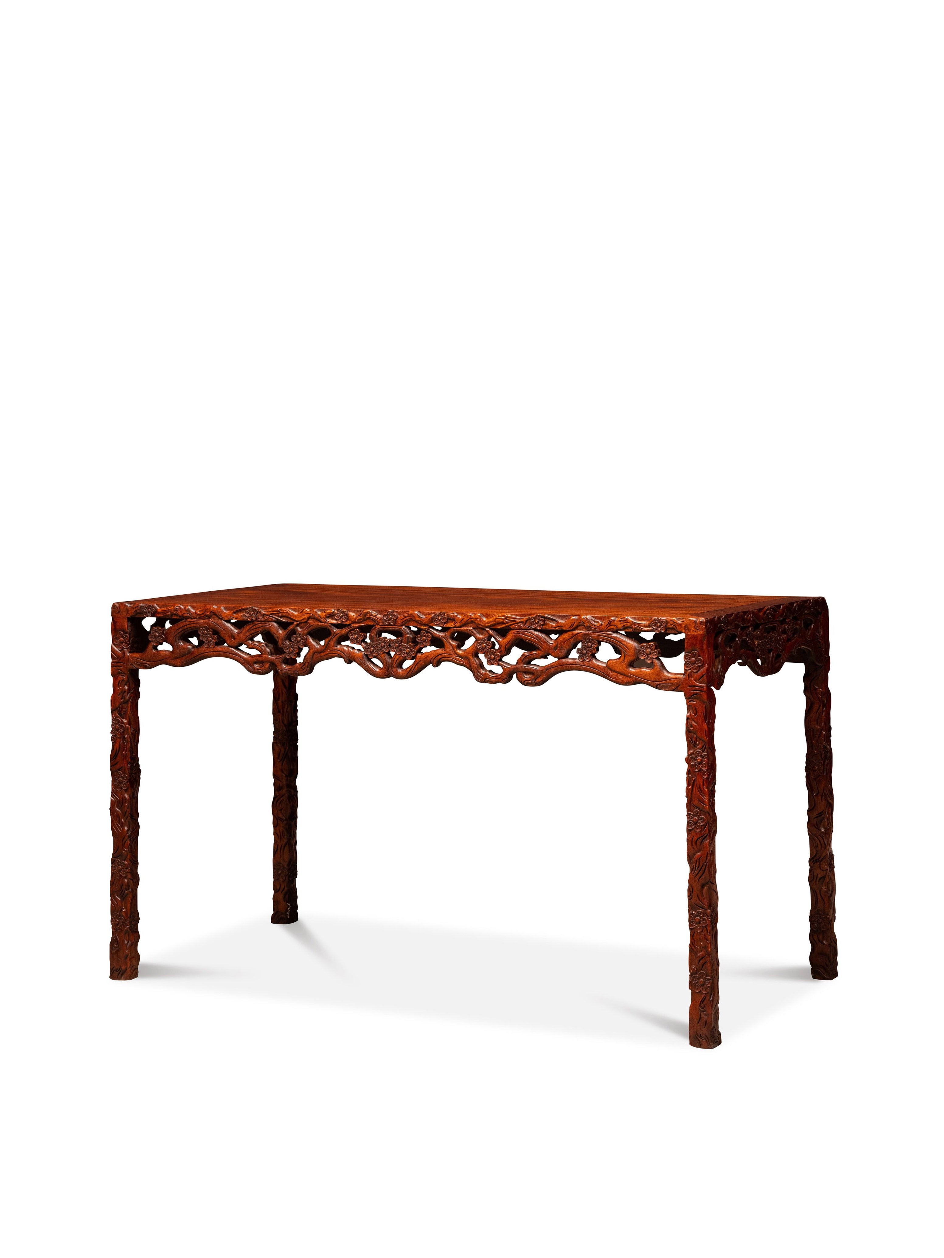 花梨木梅花纹四面平条桌