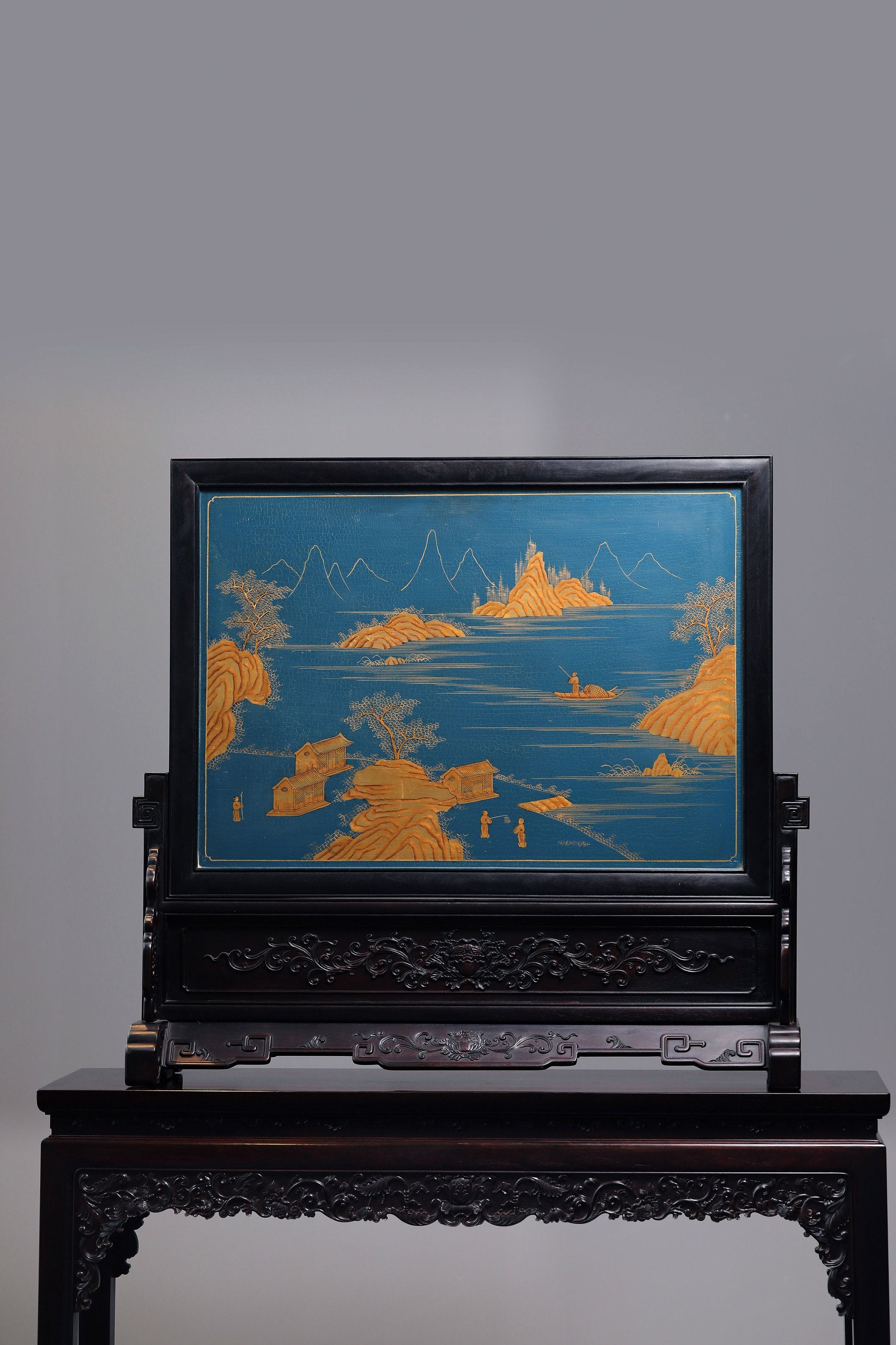 红木百宝嵌花鸟图插屏