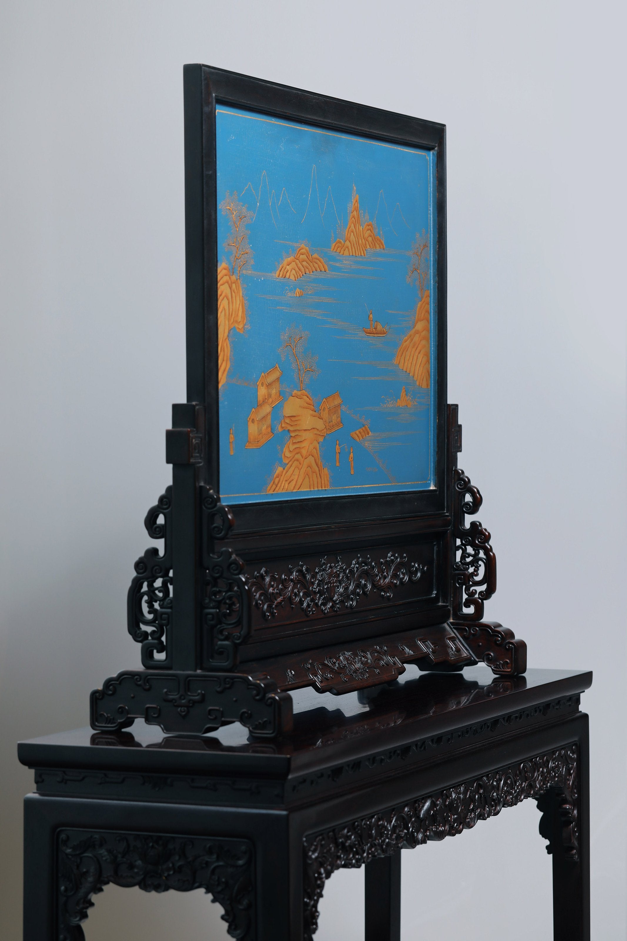 红木百宝嵌花鸟图插屏