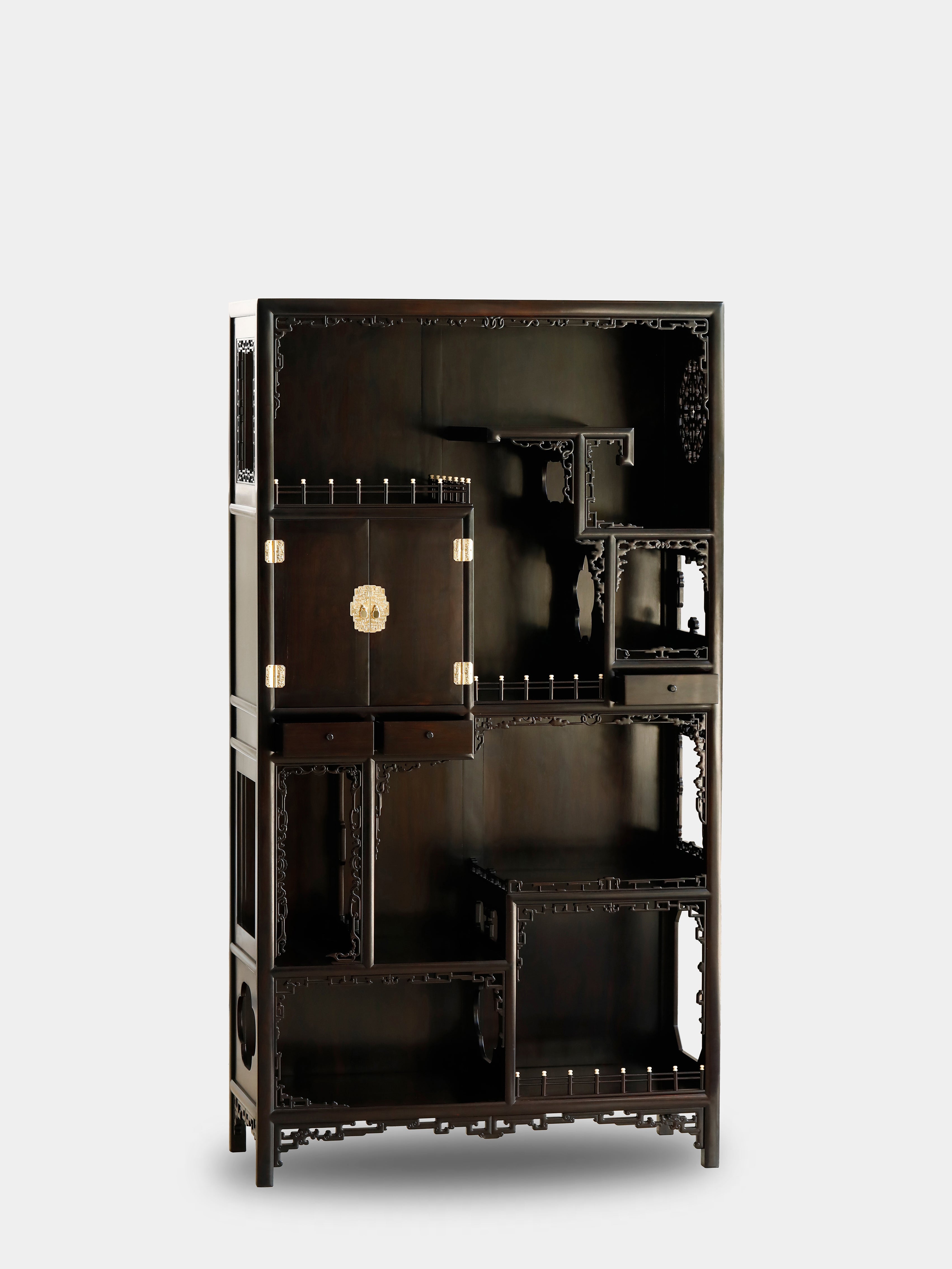 A pair of antique display shelves