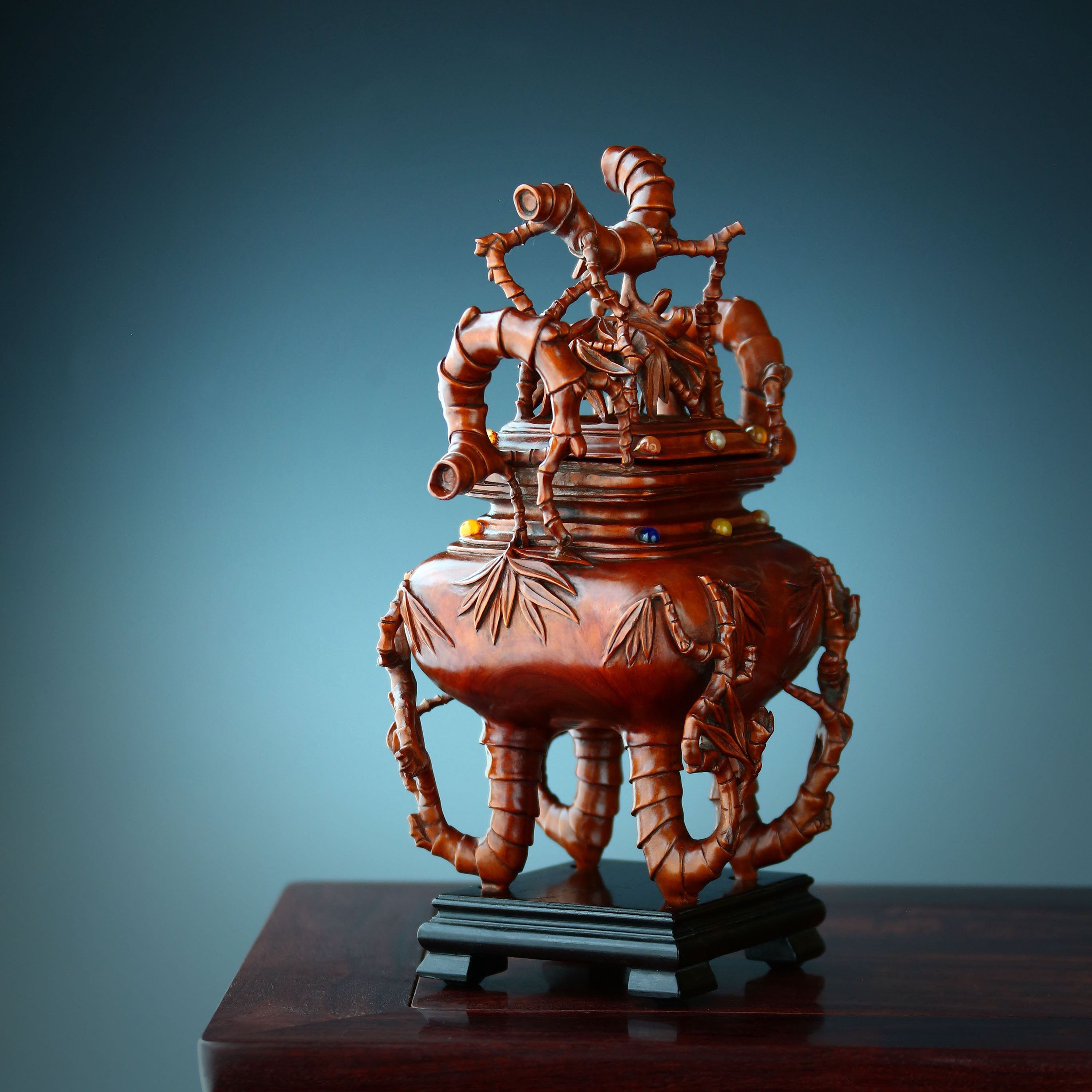 节节高升黄杨木雕香炉